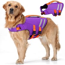 LeLePet Dog Life Jacket, High Flotation Dog Life Vest for Swimming, Boating, Ripstop Reflective Pet Swim Vest for Small Medium Large Dogs Pool Floats Adjustable Swimming Vest for Dogs Water Safety