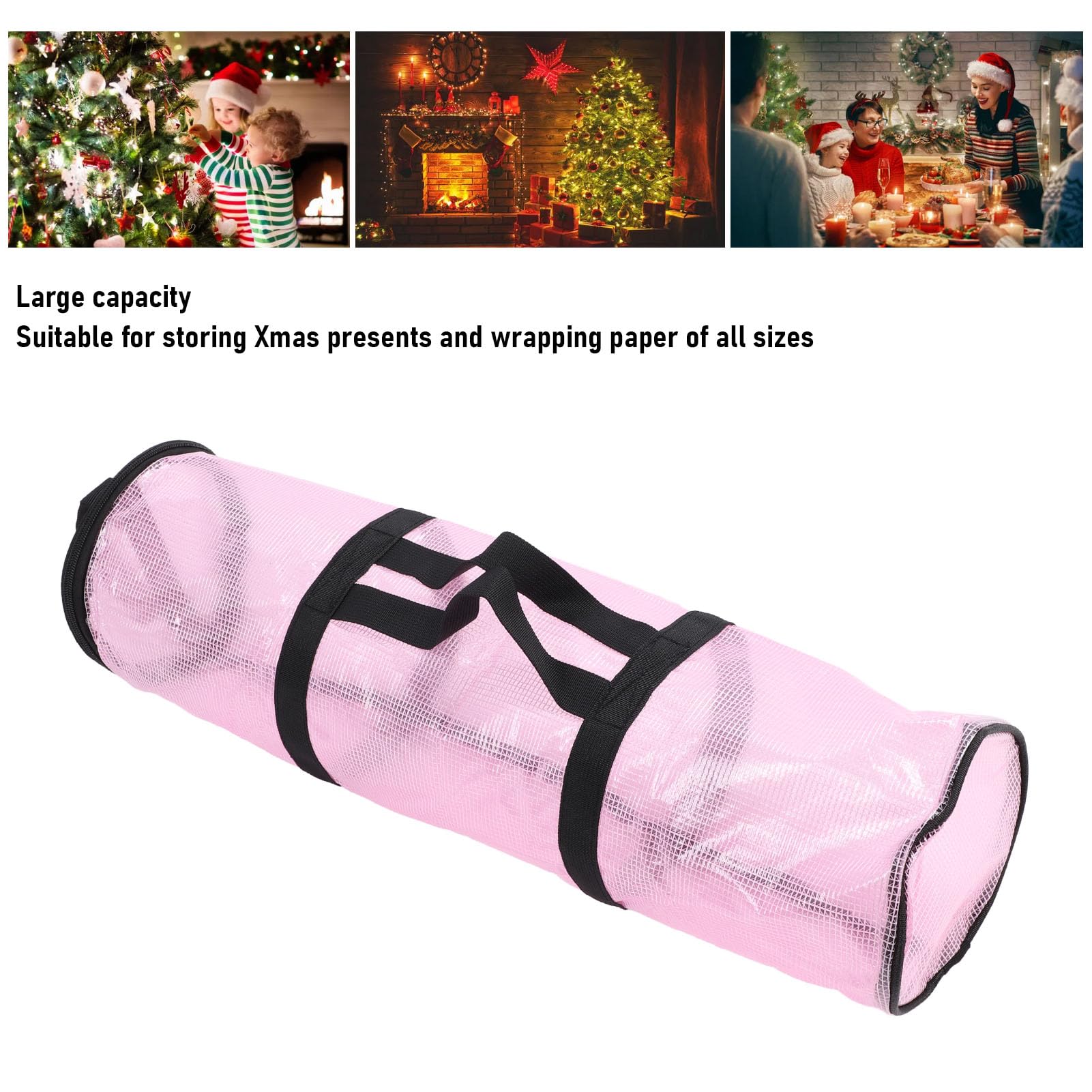 Asixxsix Xmas Wrap Organizer, Large Capacity Wrapping Paper Storage Bag, Transparent, Waterproof, Antidust, Easy to Carry and Store, 23.62 x 6.3in, Clear Bag Organizer, Save Space