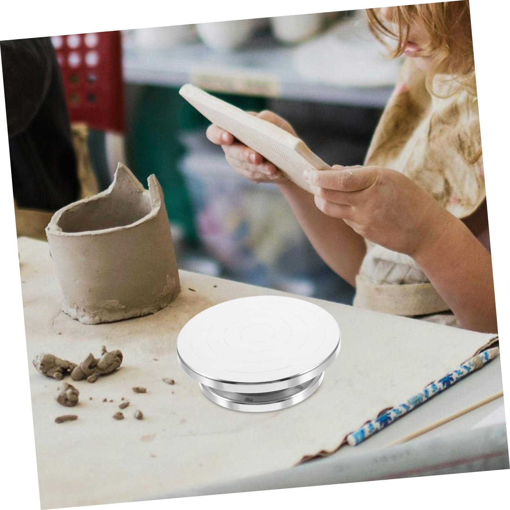 Plato Giratorio de Arcilla de Aluminio de Base Rotatoria Estable con Rodamiento y Anillo Antideslizante Doble Cara para Escultura y Cerámica Manual