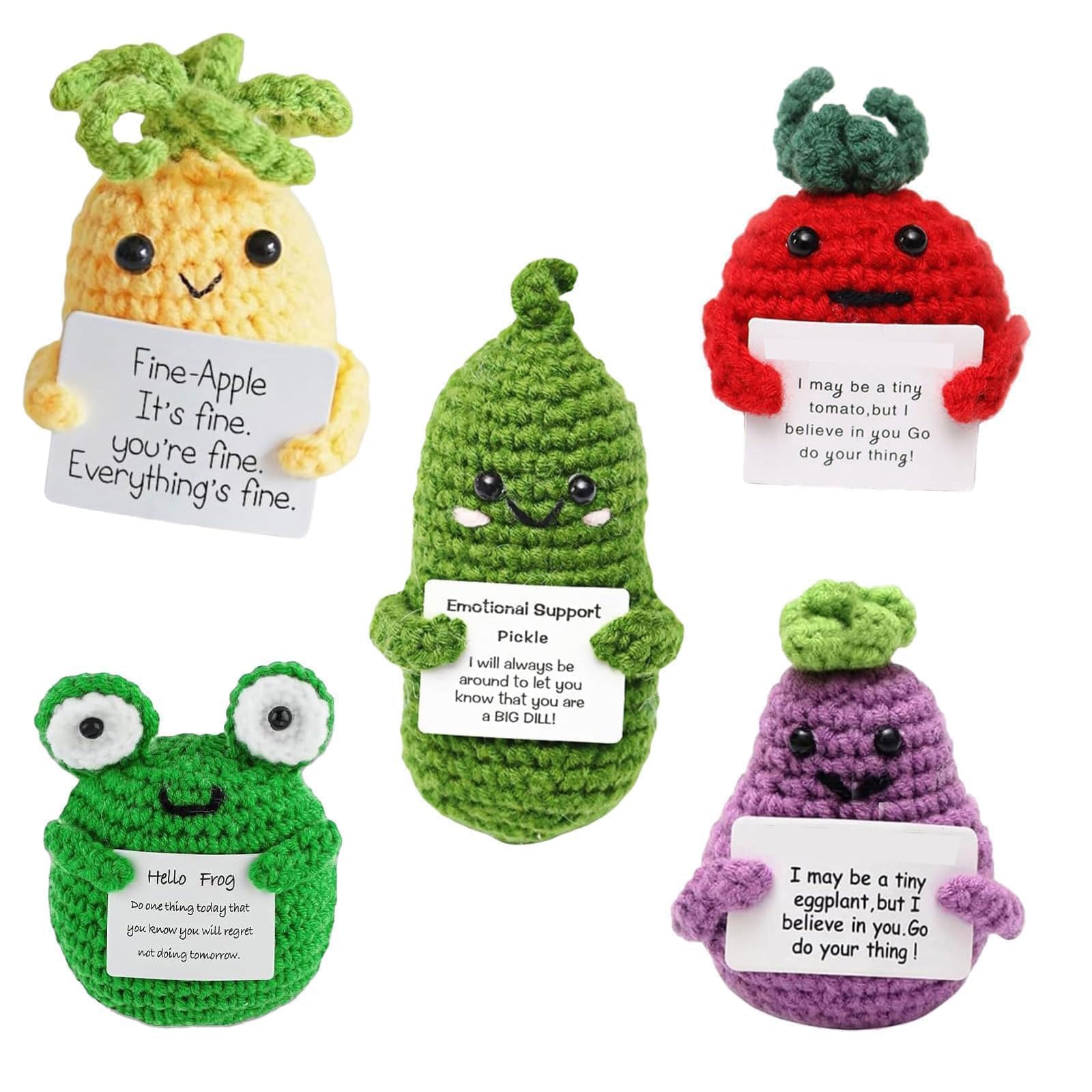 YSFVNP 5 Pcs Emotional Support Gift, Positive Gifts, Emotional Support Crochet Set with Plush Plants & Animals Uplifting Presents for Friends, Colleagues & Exam Luck (Multicolor) (Multicolor 5)