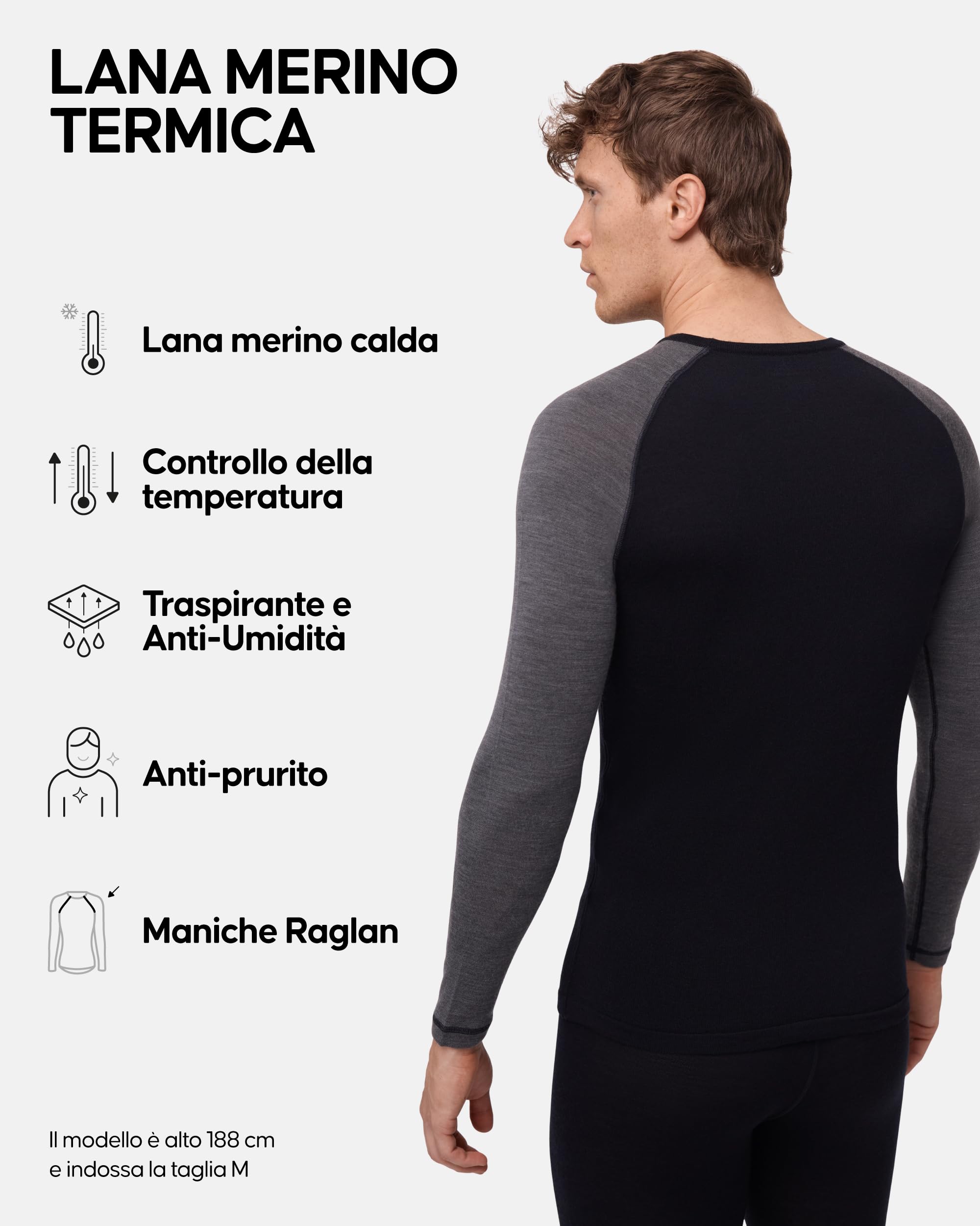 DANISH ENDURANCE Maglia Termica Uomo in Lana Merino, Manica Lunga, per Sci, Trekking, Escursionismo con o Senza Chiusura Zip