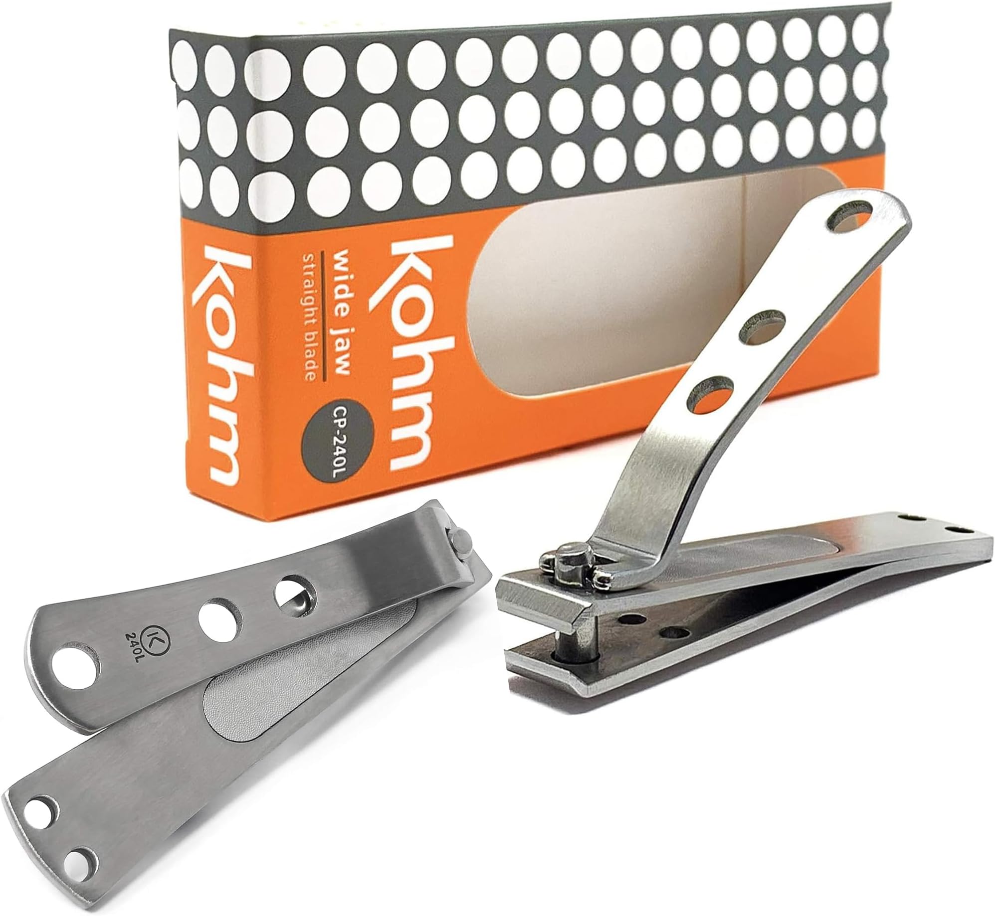 Kohm CP-240L Straight Edge Toe Nail Clippers for Thick Toenails, Strong Large Nail Clippers for Men, Seniors, Adults