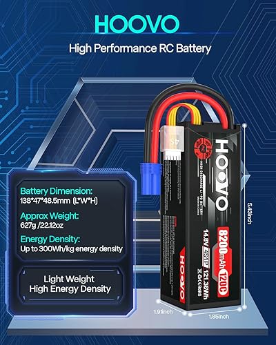 Miniatura 3 de HOOVO Batería LiPo 4S 14.8V 8200mAh 120C RC Batería Compatible con Arrma Losi DBXL-E RC Buggy Car Truck Boat (2 unidades)