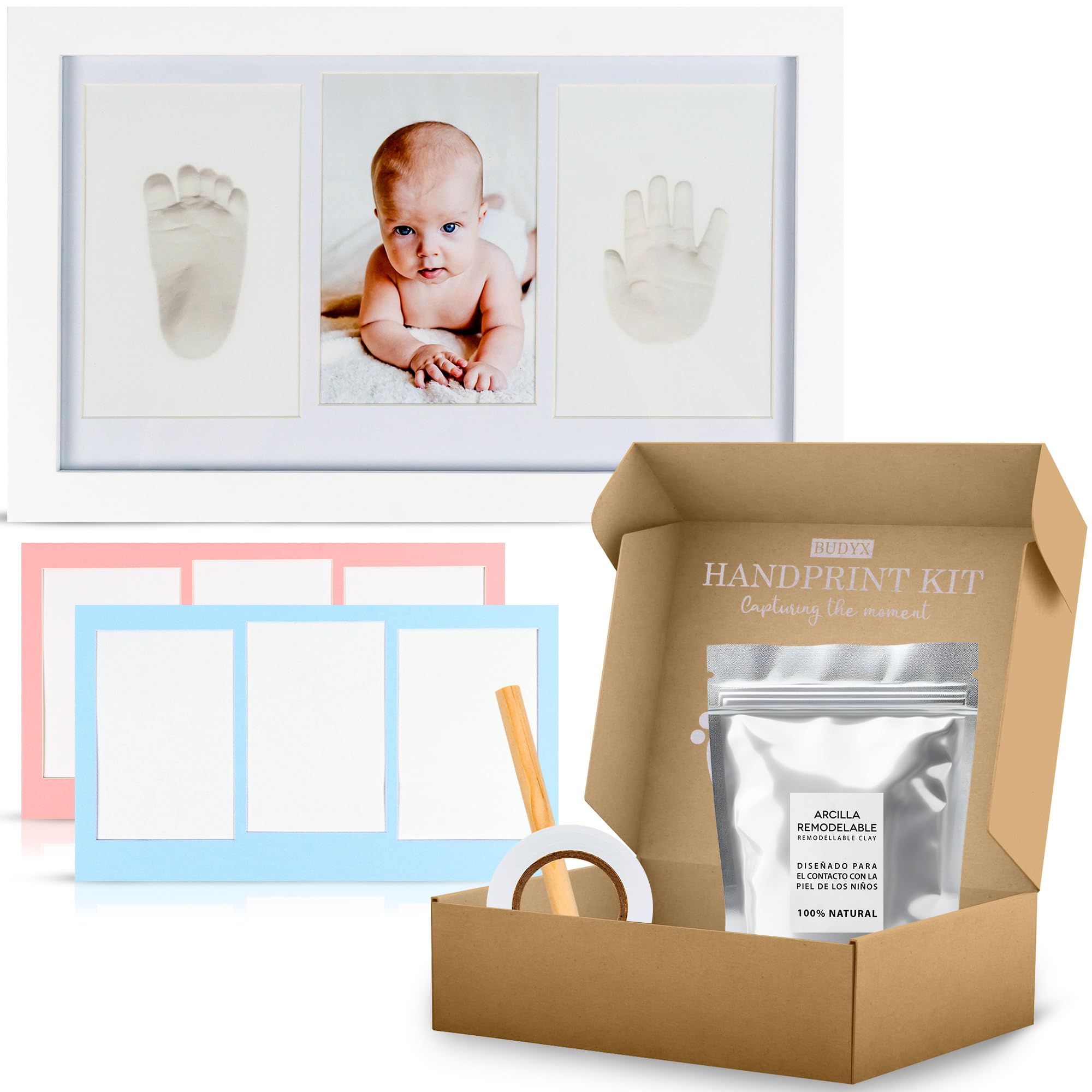 BUDYX - Marco Huellas Bebe Recien Nacido, Regalo Original para Nacimiento, Bautizo, Bebes, Recien Nacidos, Embarazadas, Baby shower, Arcilla de Modelado, Huella Perro, Kit Foto para Bebé Niño, Niña