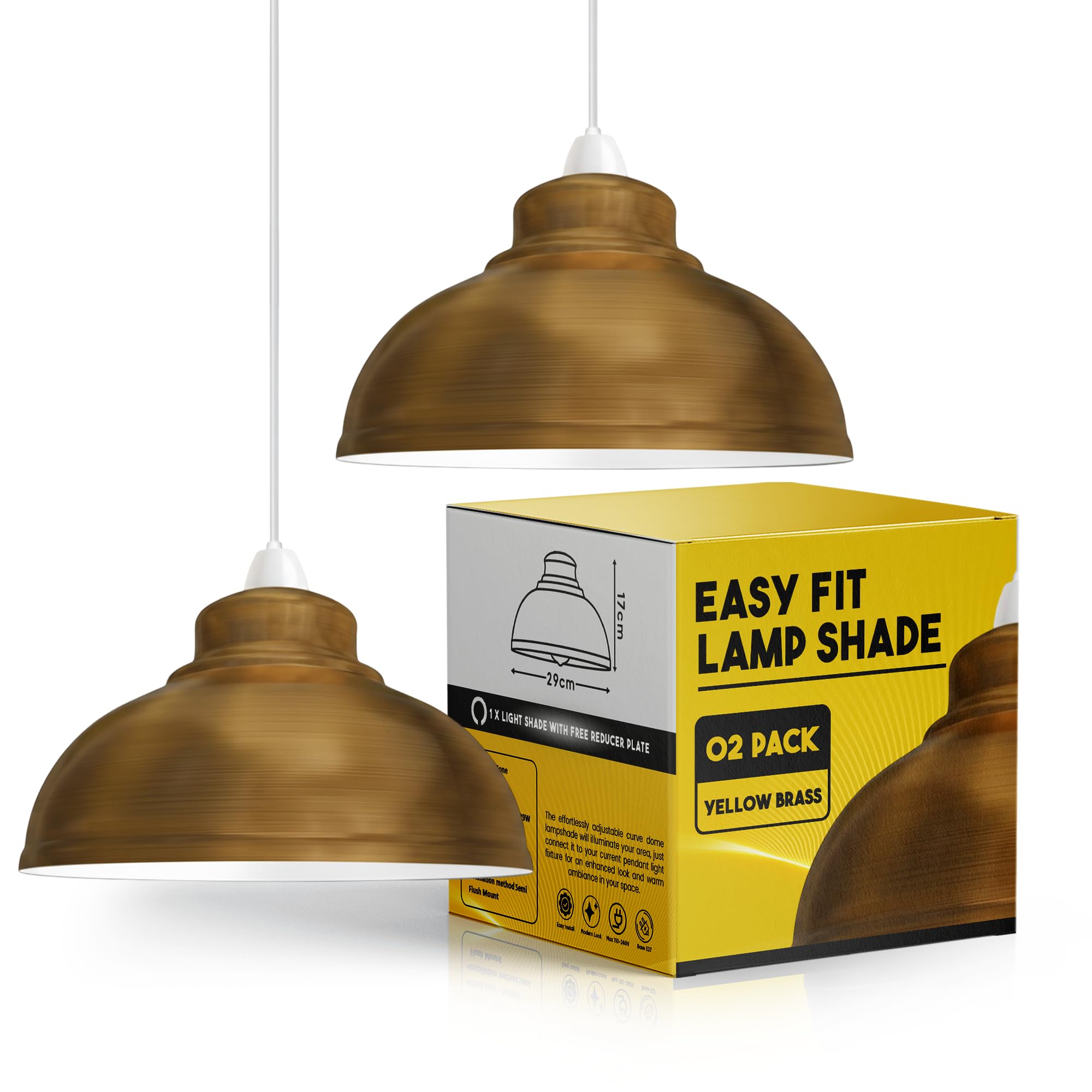 Metal Yellow Brass Ceiling Lamp Shade 29cm Home Decor Easy Fit Light Pendant Modern Ceiling Lighting Shade for Bedroom, Hallway, Office Industrial Kitchen Hanging Replacement Light Shade Pendant
