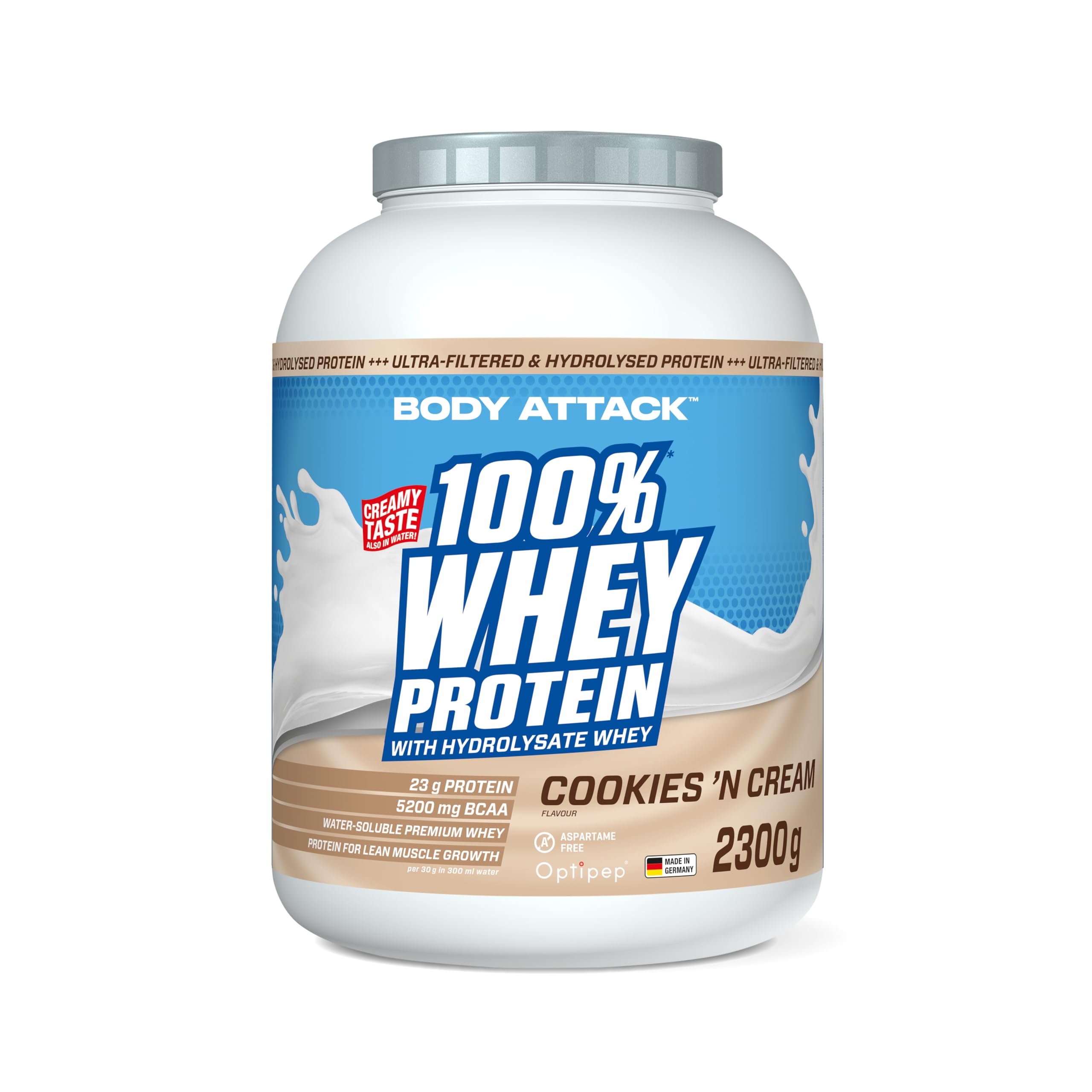 Body Attack 100% Whey Protein Hydrolysate Ultra-Filtrated Cookies & Cream Flavour
