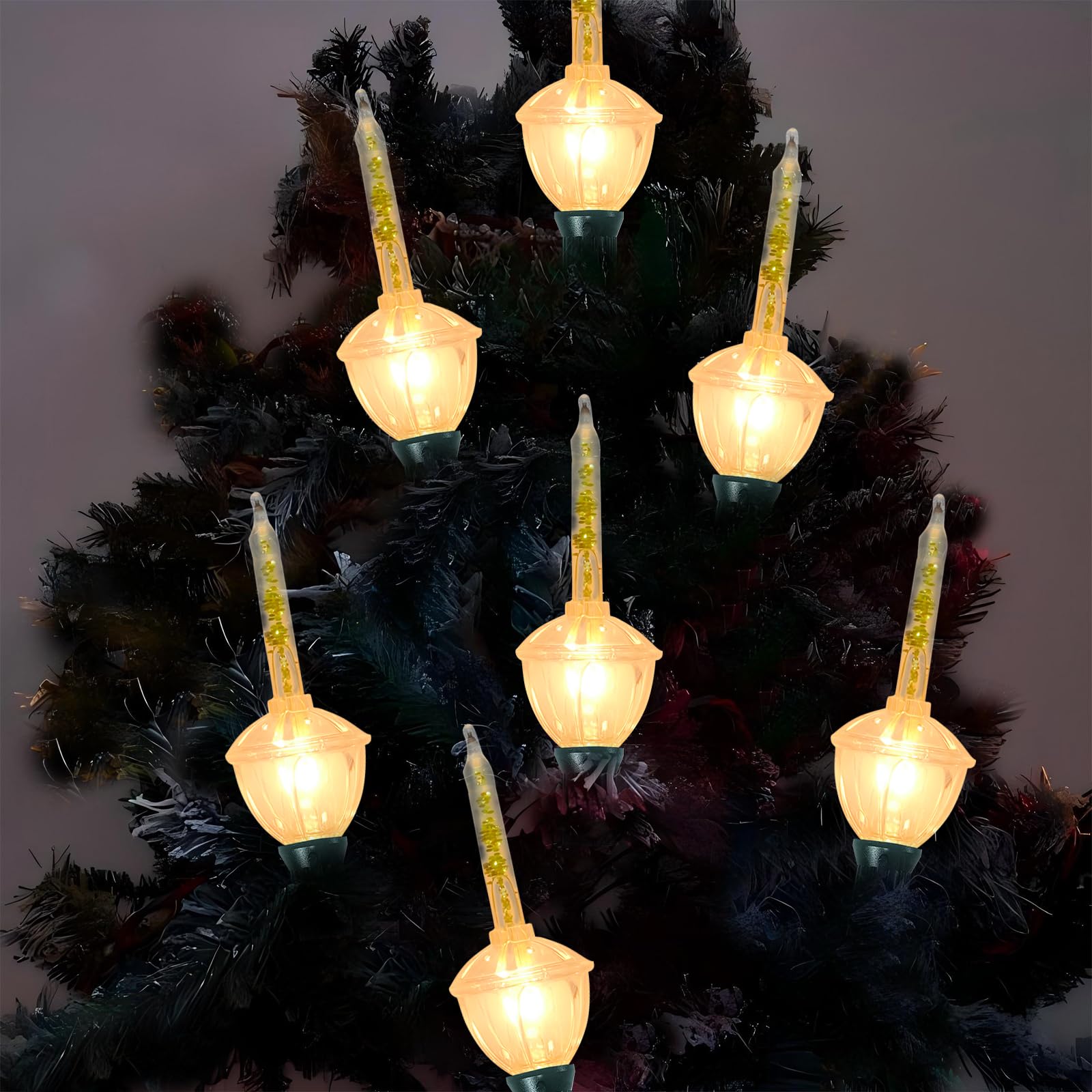 Christmas Gold Bubble Lights - 8.8 Ft Traditional Outdoor String Lights With 10 Gold Fluid Bulbs, UL Listed For Holiday Decor