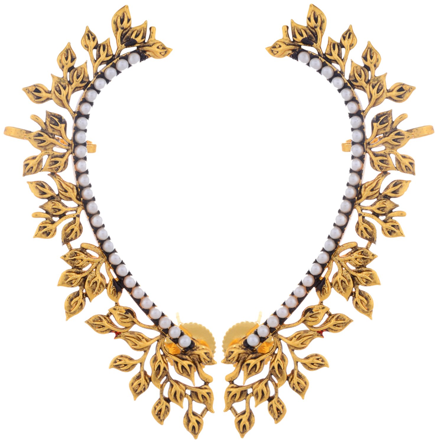 Ashiana Antique Trendy Pearl Cluster Leaf shaped Ear Cuff Earring
