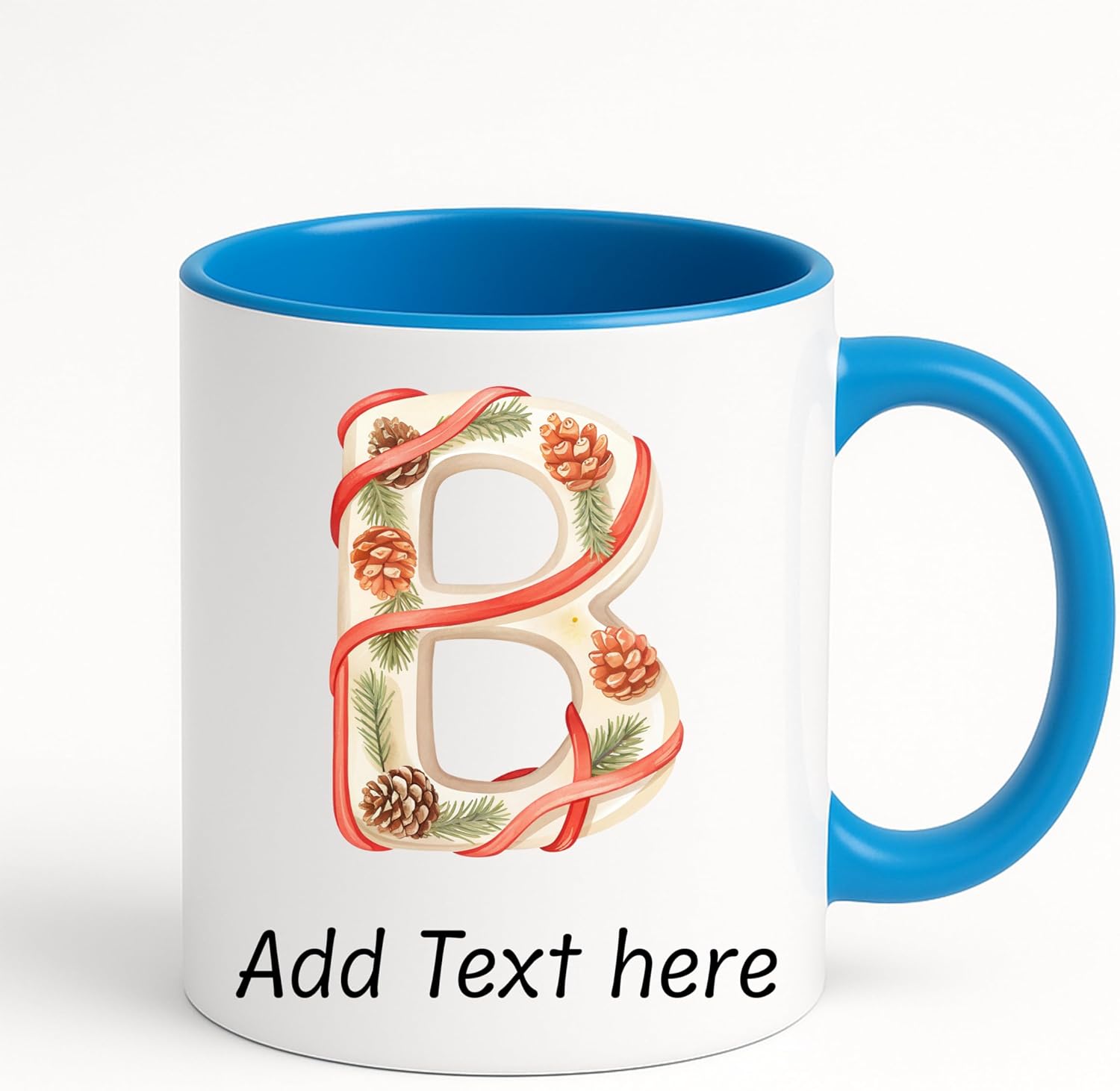 Personalized Christmas Initial Mug – Custom A-Z or 0-9 Monogram, Gingerbread Letter Design, Add Name or Date, 11oz Ceramic Cup, Dishwasher Safe Holiday Gift (Blue) - Image 2