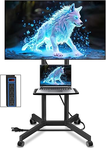 Solid Grace - Soporte de TV rodante con toma de corriente para televisores de 32 a 75 pulgadas de hasta 88 libras, soporte de TV portátil con