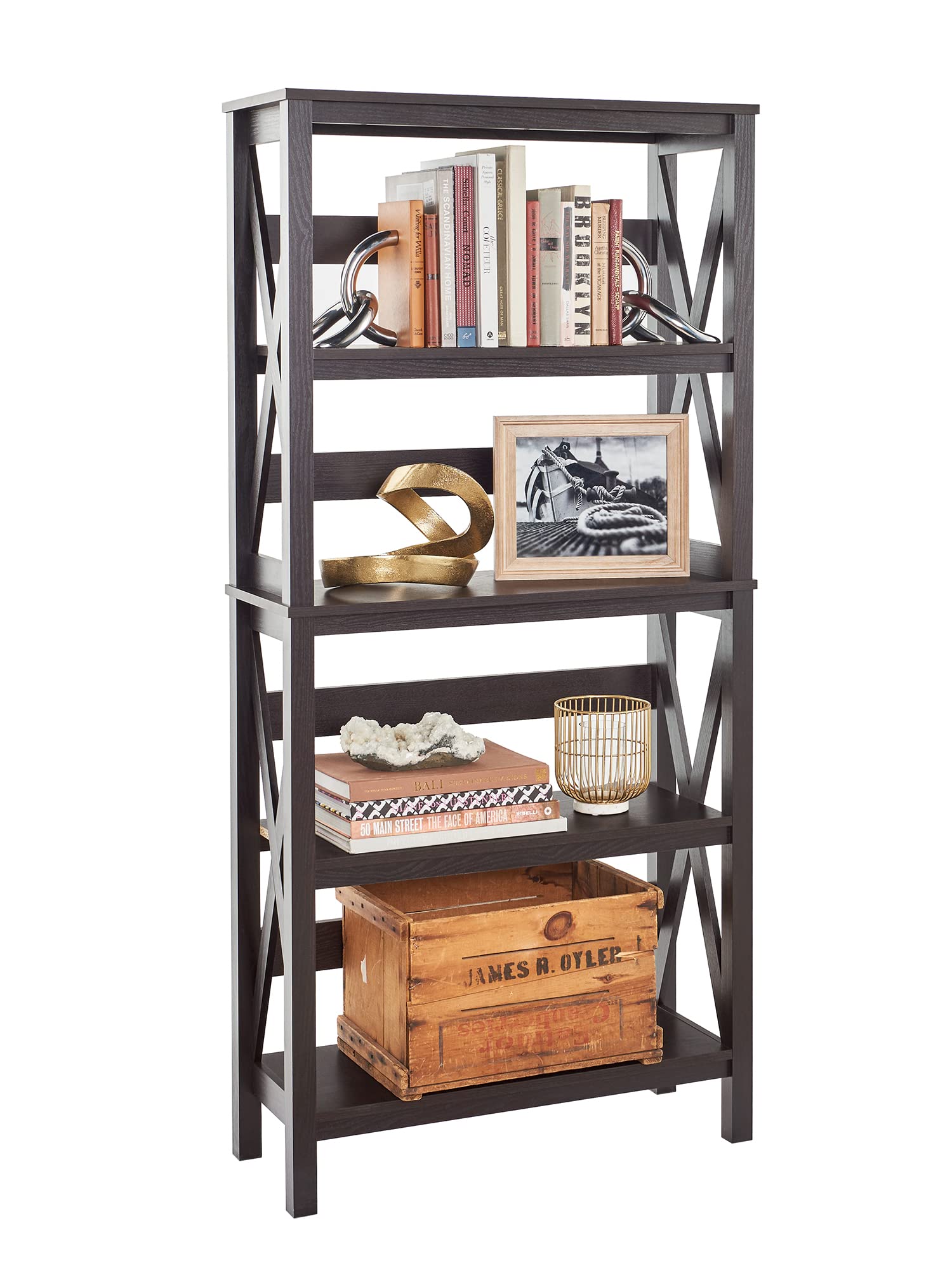 ClosetMaid3955 X-Frame Design 5-Shelf Bookshelf or Bookcase, Black Walnut Wood