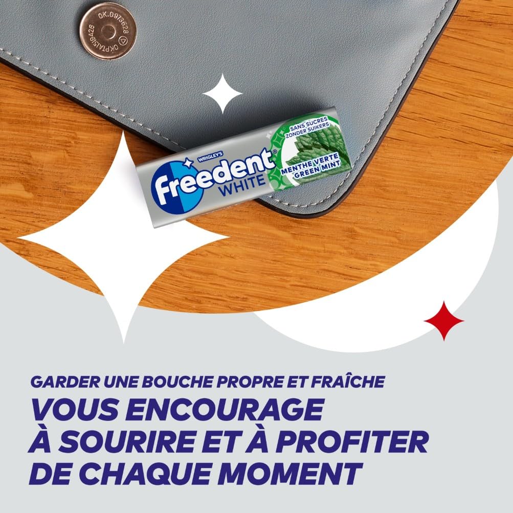 FREEDENT WHITE Chewing Gum Sans Sucre Goût Menthe Verte 30 Paquets 300 Dragées 420g