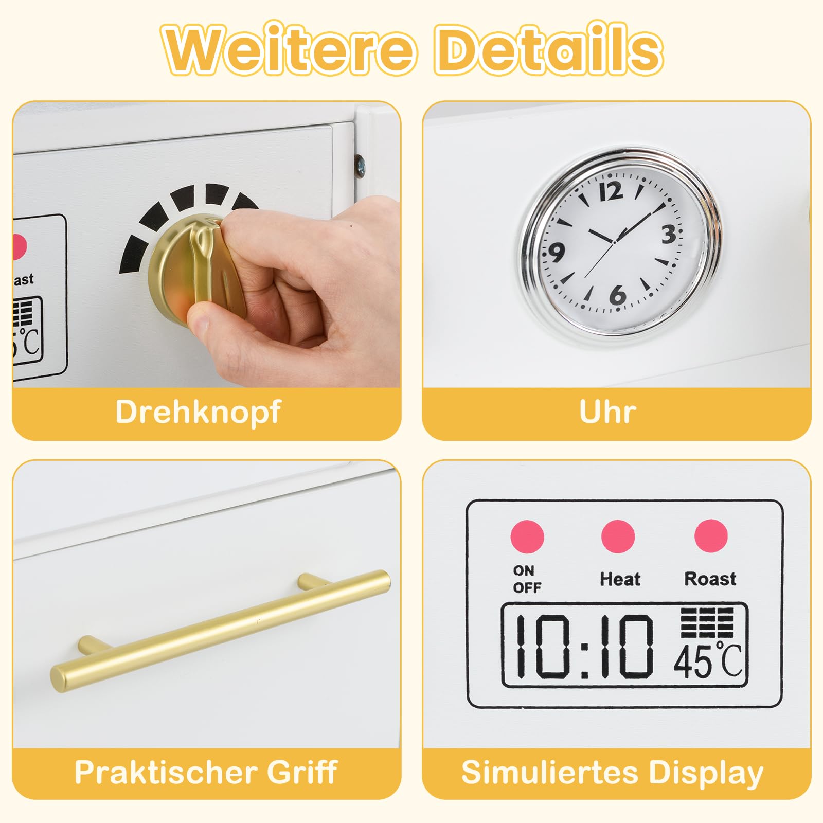 COSTWAY Kinderküche mit Kühlschrank, Spielküche Holz mit Herd & Spüle & Spülmaschine, Spielzeugküche inkl. Zubehör, Holzküche für Kinder ab 3 Jahren