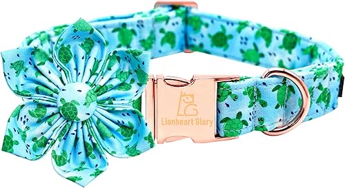 Lionheart glory Collar de perro con flor, collar de perro azul con flores, collar de verano para perro niño o niña, suave, duradero, ajustable,