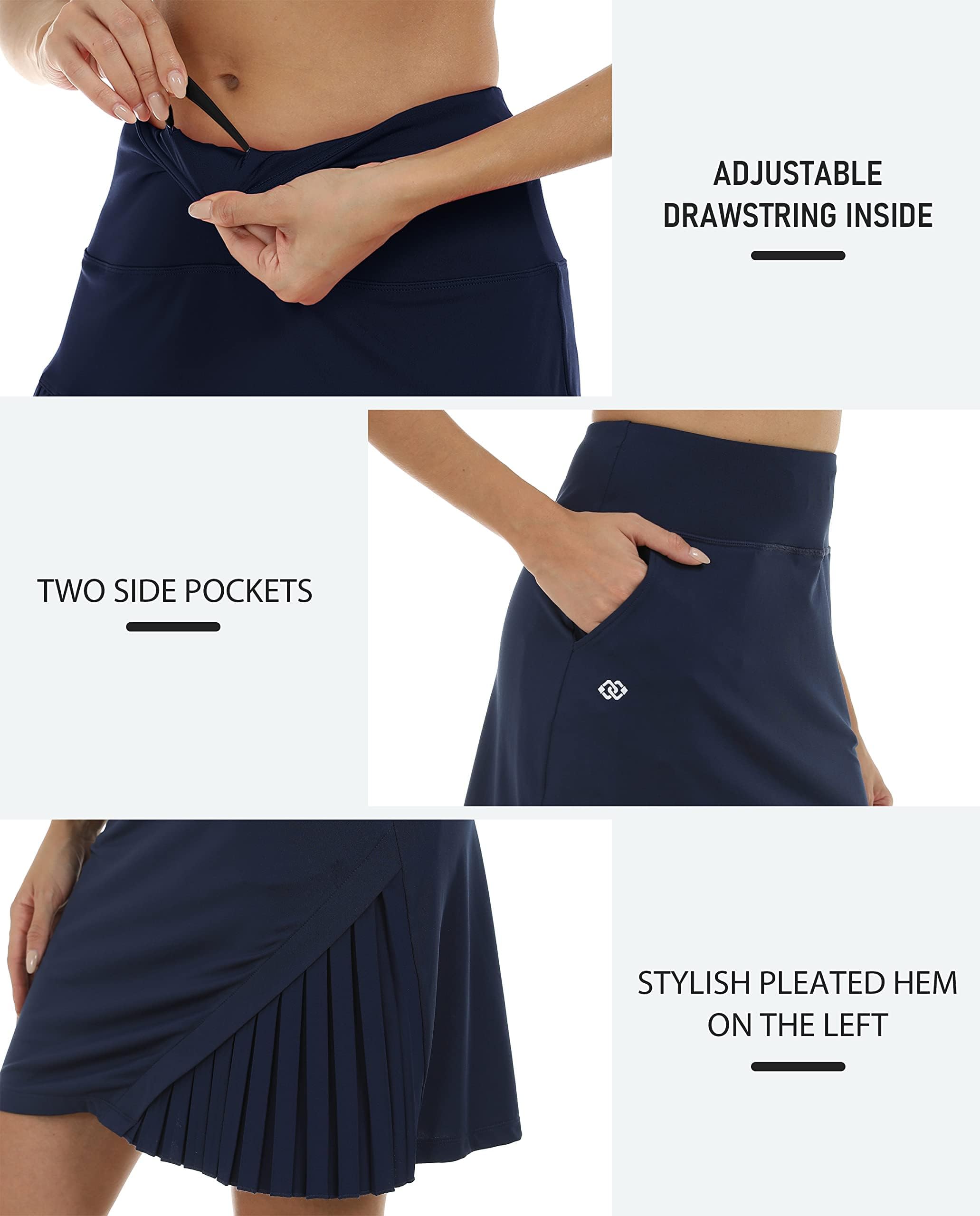 MoFiz Damen Tennisrock Sportlicher mit Shorts Taschen Sommer SkirtRock mit Tunnelzug
