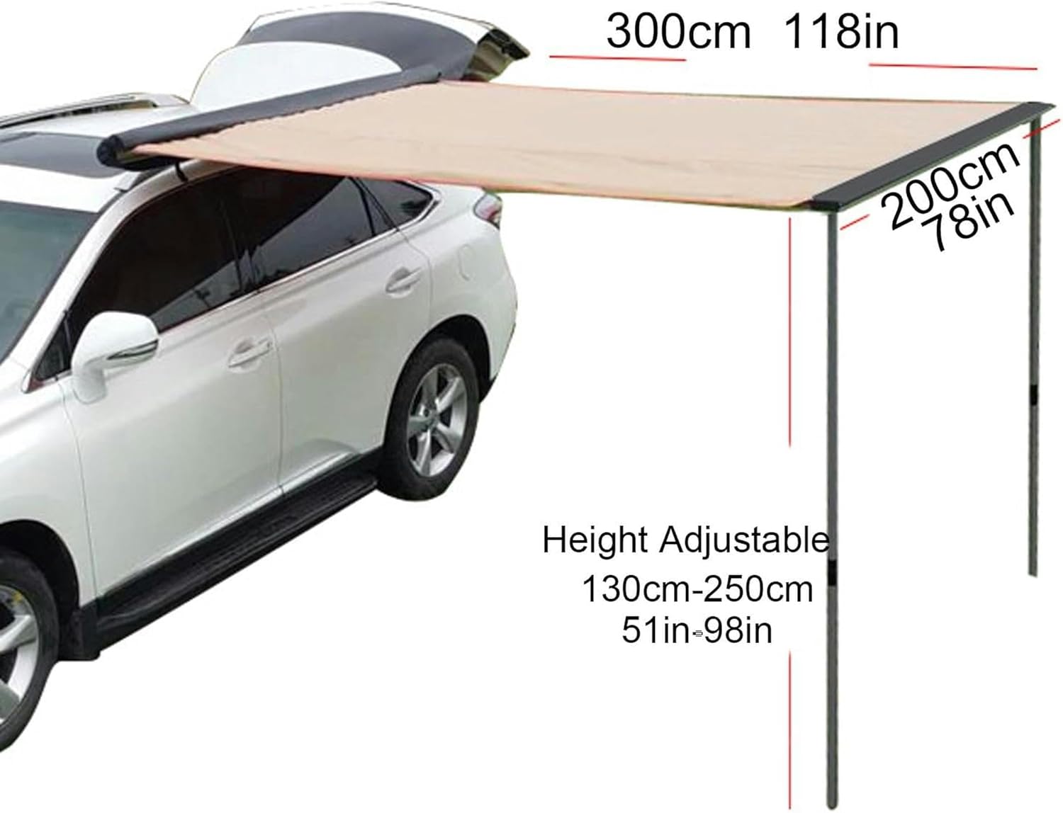 AMNOOL Camper Camper SUV Camper with LED LED LED Removable Awning for PU2000 Mm UV50+ Car for Outdoor Camping SUV (Size: 160 X 250 Cm (63in X 98in))