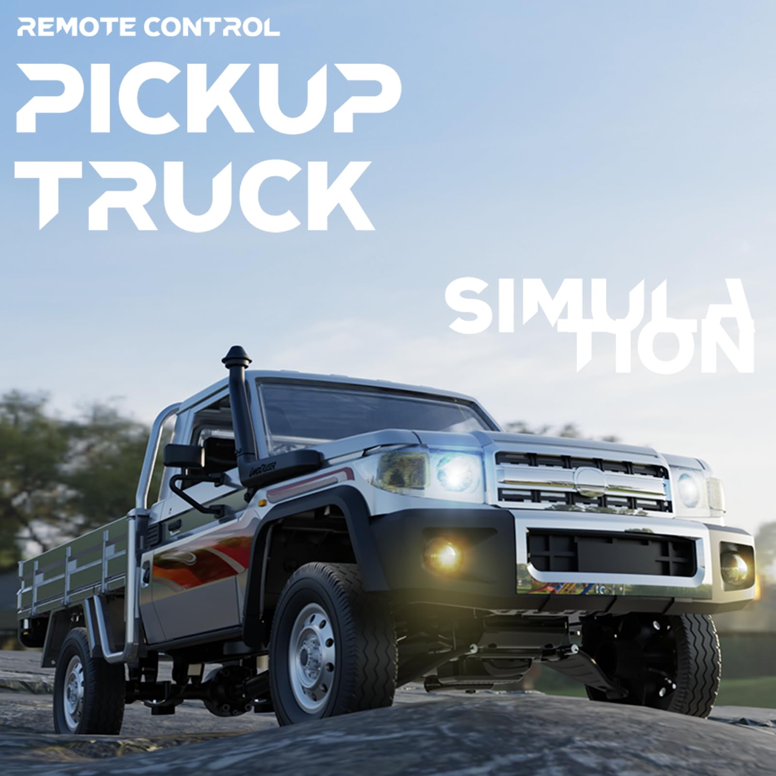 Hylukon 1:14 Scale RC Crawlers, 2.4GHz 15 km/h Remote Control Pickup Truck with LED Linkage Lights, Rechargeable Hobby RC Car Gift for Adults