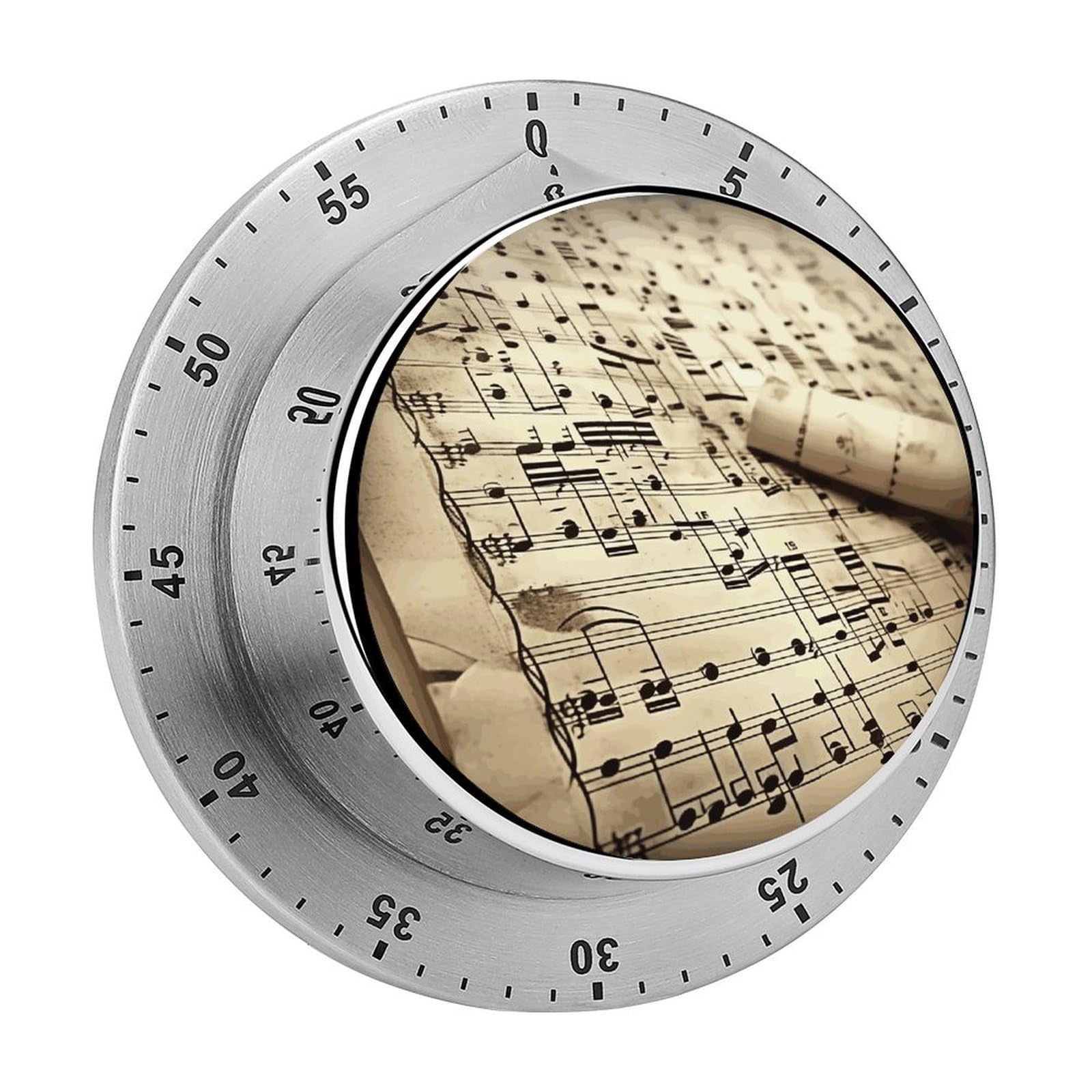 Sheet Music Timer, No Batteries Required, Wind Up Timer with Loud Alarm, Stainless Steel Body, Exquisite Visual Mechanical Timers, Magnetic Countdown