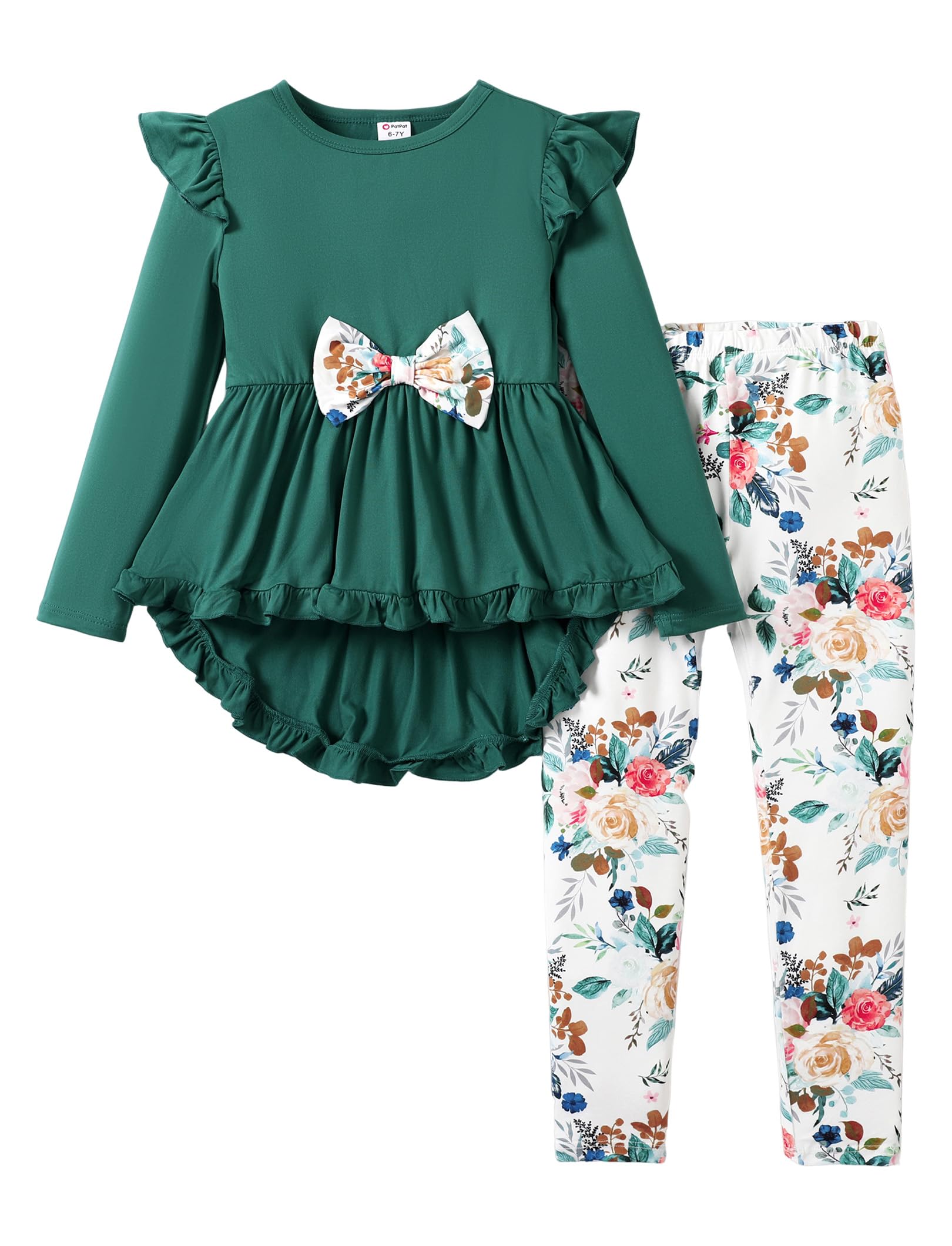 Charming PATPAT Toddler 2-Piece Set: Bowknot Ruffle Top & Floral Pants