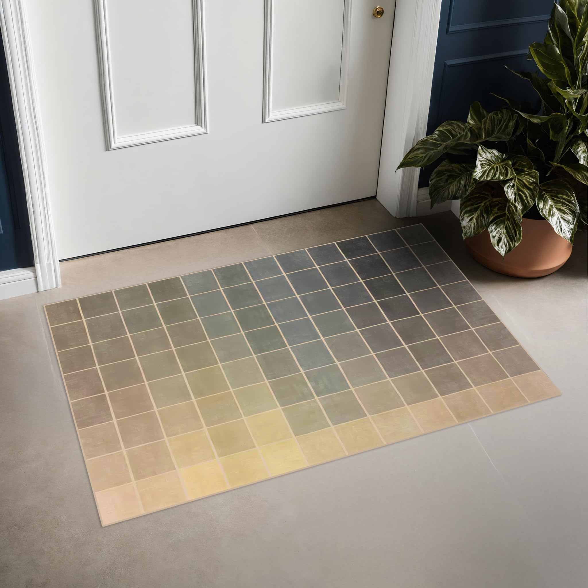 Washable Modern Entryway Rug 2x3, Dark Neutral Small Throw Rug for Kitchen, Door Mat Indoor Entrance, Ombre Grey & Beige, Washable Textured Backing Non Slip Low Pile, Midcentury Black