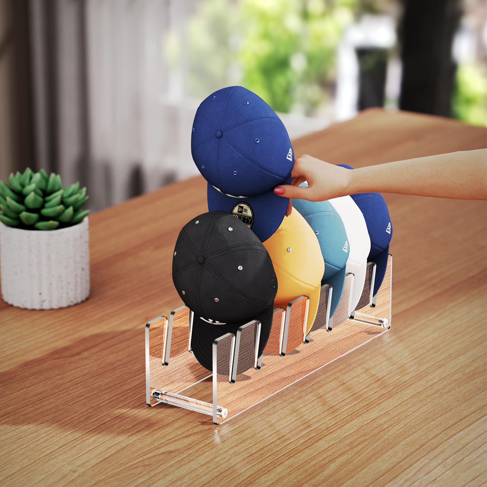 2 Pack Acrylic Hat Organizer, Hat Stand Rack for Baseball Caps, Bedroom, Closet, Dresser 11.7'' inches (Clear)