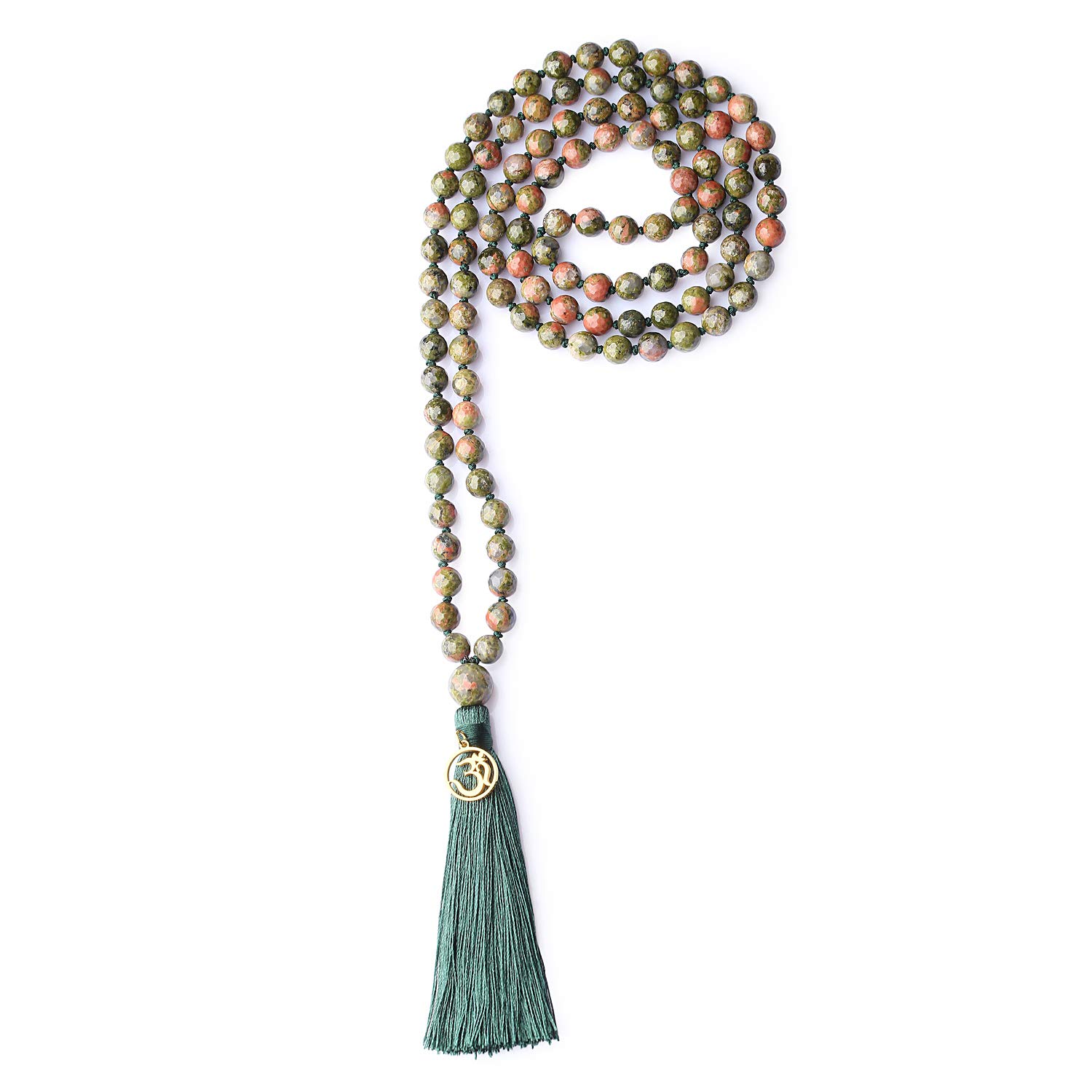 COAIOM Charm Hand Knotted Tassel 108 Mala Beads Necklace