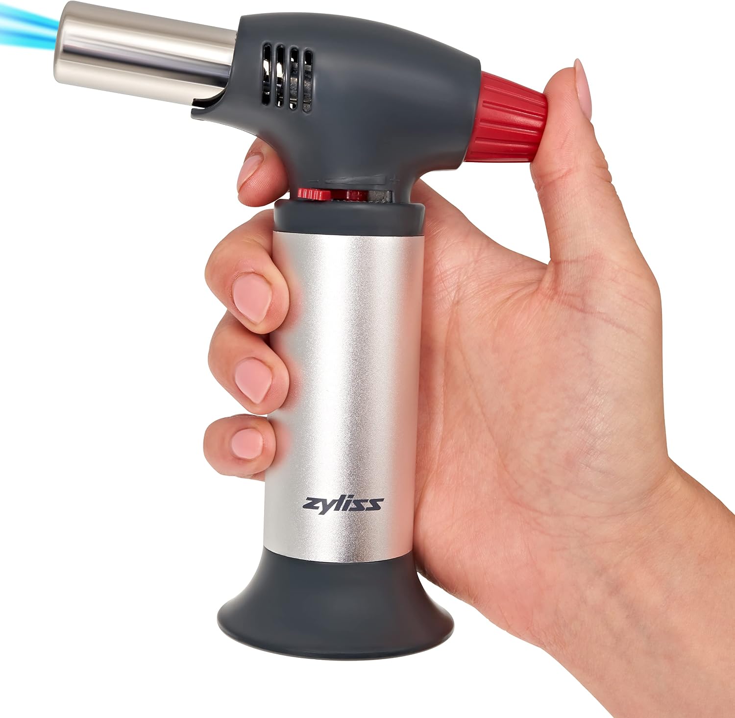 Zyliss Kitchen Blowtorch, Adjustable Flame, Safety Lock, Chefs Tool for Browning/Caramalising, Easy Refill, Silver/Black