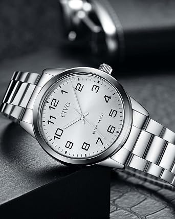 CIVO Men's Casual Analogue Quartz Watch Easy to Read Silver Stainless Steel Waterproof Watch