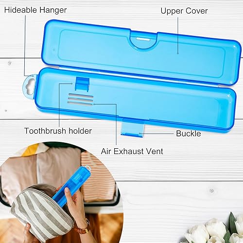 Miniatura 7 de Yeeco Paquete de 2 fundas para cepillos de dientes, funda de viaje transparente azul oscuro para cepillos de dientes, soporte de plástico para