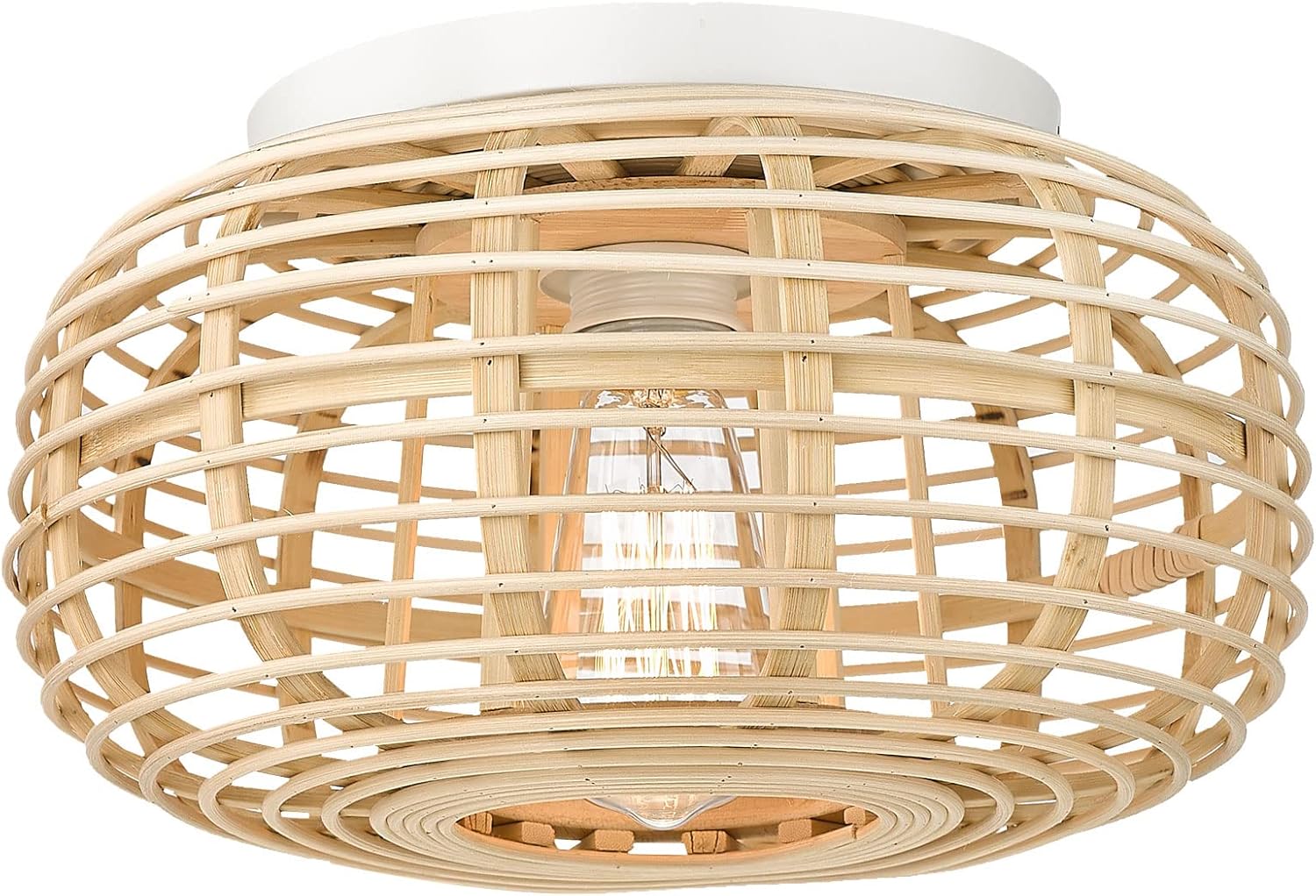 Hand Woven Rattan Ceiling Light Fixture with Dimmable LED Bulb