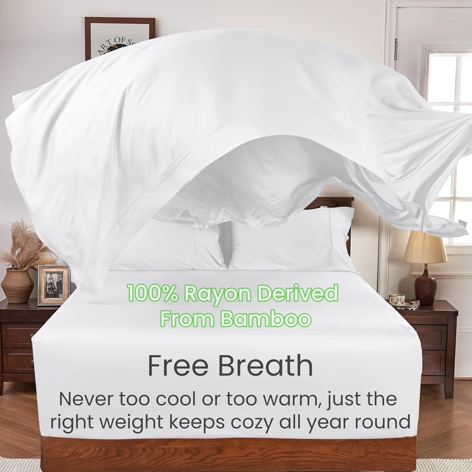 GOKOTTA Extra Deep Queen Fitted Sheet,100% Rayon Derived from Bamboo, Queen Size Fitted Sheet Only with 18-24 Inch Extra Deep Pocket,Ultra Soft and Cooling Bottom Sheet with Corner Straps