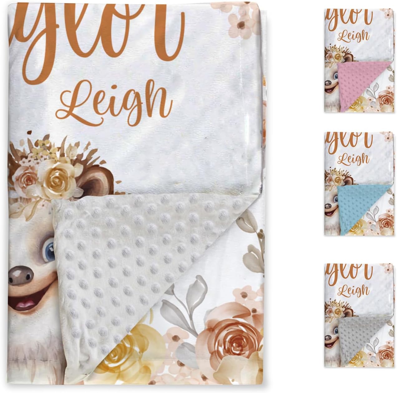 Personalized Baby Blanket - Nursery Bed Blanket for Boy Girl Toddler, Custom Name Infant Bedroom Nursery Decor, Orange Hedgehog(30”x40)