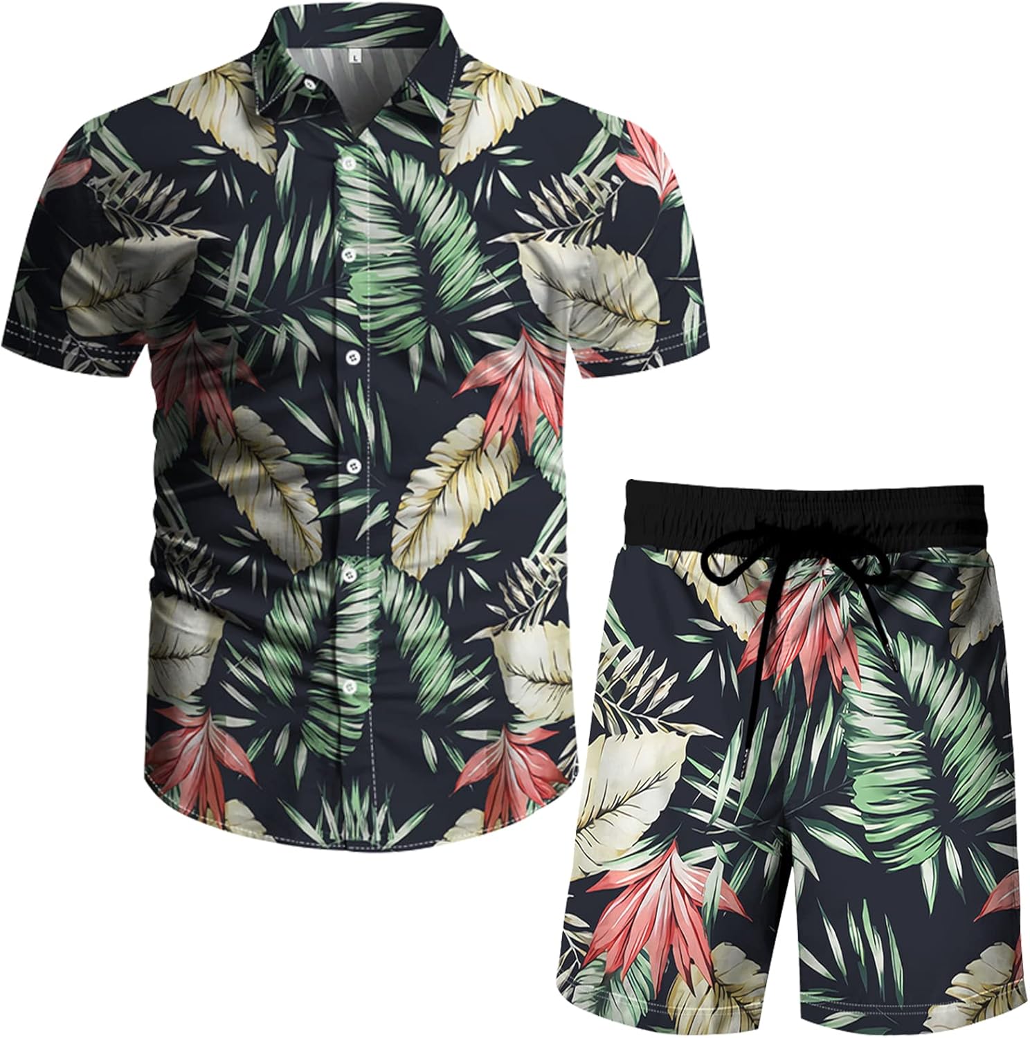BUYJYA Men's Flower Shirt Short 2 Piece Hawaiian Sets Casual Button Down Floral Tracksuit Beach Outfit