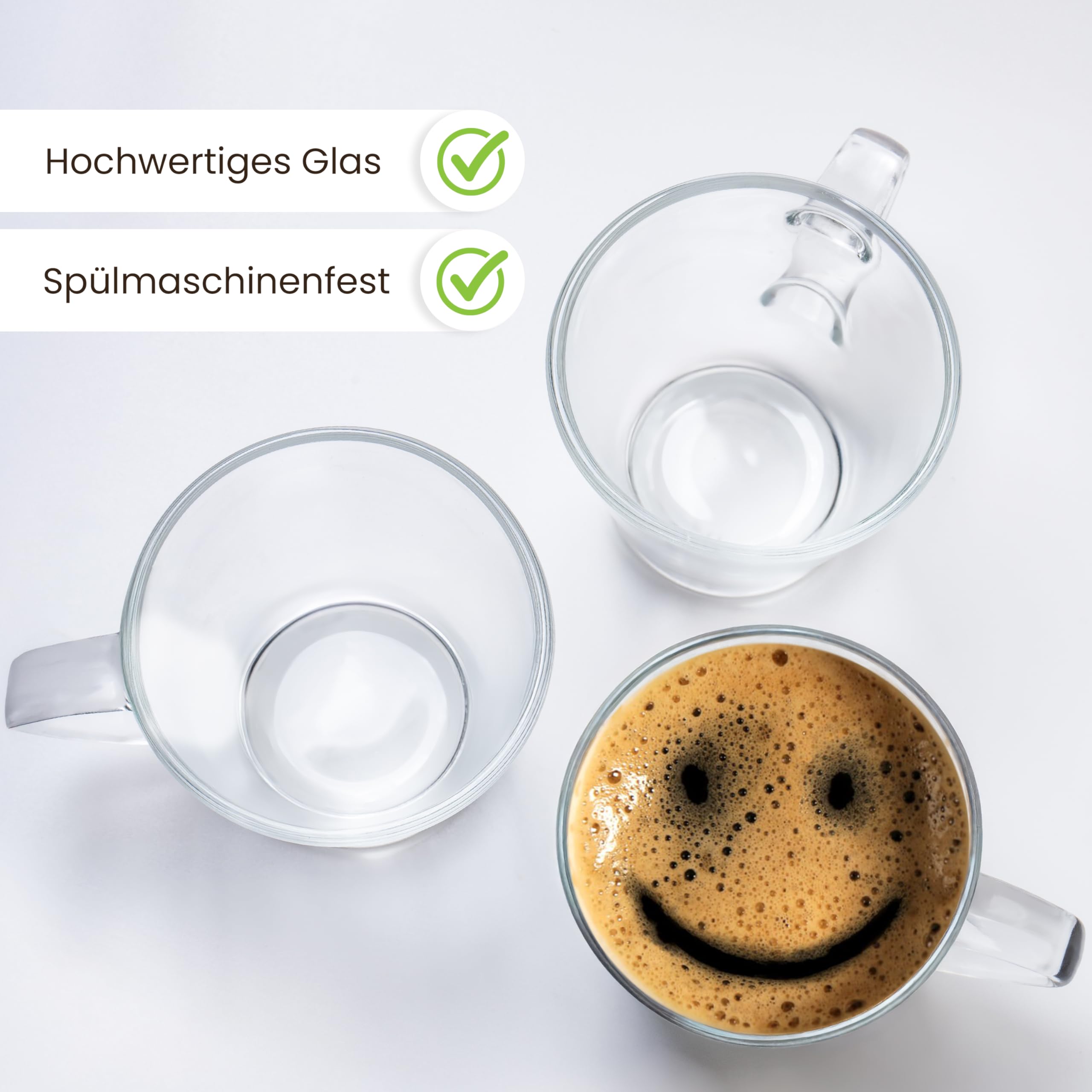 KONZEPT Espressotassen 80 ml, 6er Set, Espressogläser mit Henkel