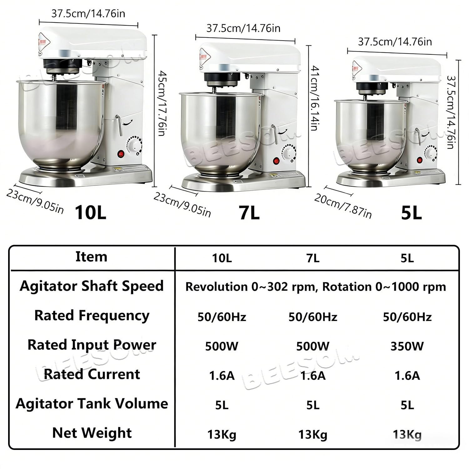 impastatrice planetaria,Macchina Pasta elettrica,7L capacità,0-302Rpm,500W,Accessori Completi,per Pizzeria boulangerie Gastronomia White-7L
