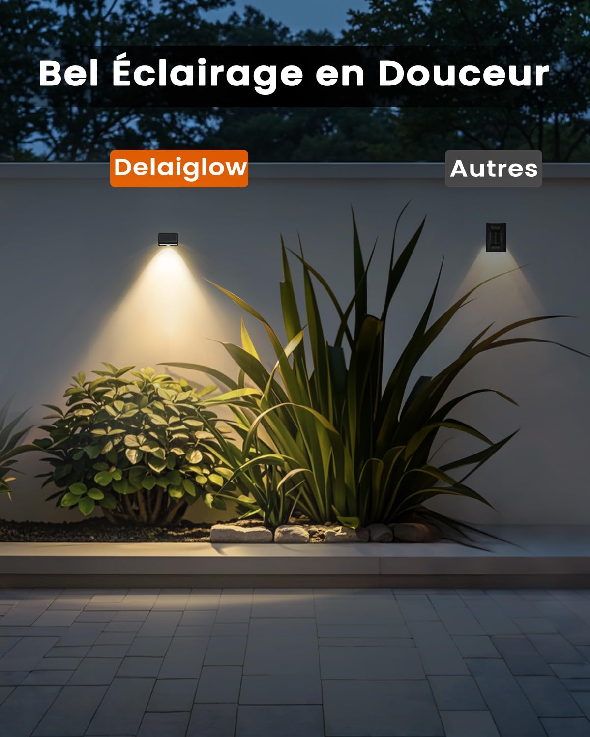 Applique Solaire Exterieur 16 Unités Lumiere Solaire Extérieur Blanc Chaud Lampe Solaire Murale Exterieur Étanche avec Joli Éclairage d'ambiance pour Clôture, Mur et Jardin