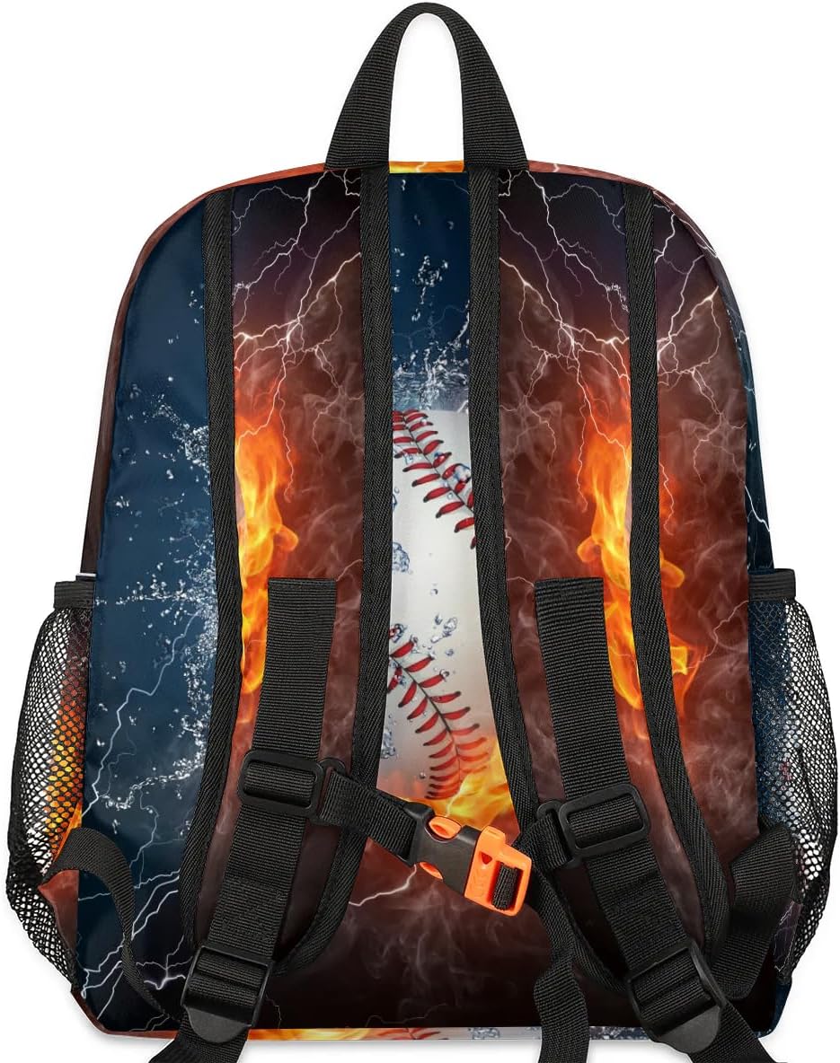 Baseball Fire Water Toddler Backpack for Little Boys Small Bookbags Backpack Preschool Kindergarten Backpack Lightweight Waterproof Mini Travel Student Bookbag