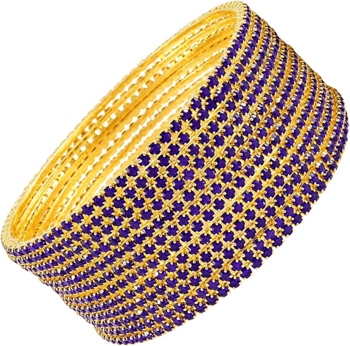 ZULKA Non-Precious Metal with Base Metal and Zircon Gemstone Studded Premium and Traditional Glossy Finished Sleek Bangle set for Women and Girls