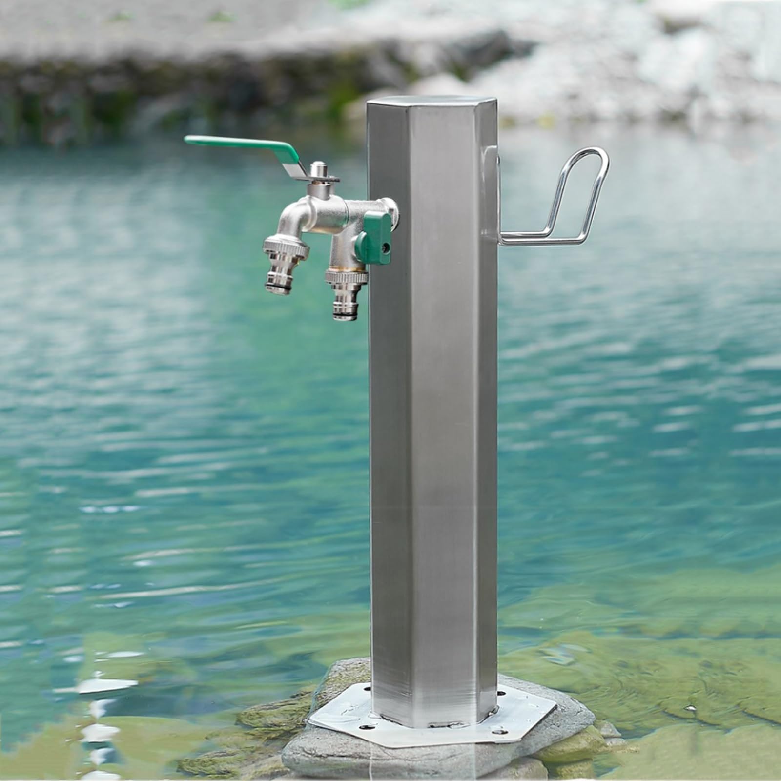 XBTGS Colonna d'acqua verticale da giardino in acciaio inossidabile 304 – Rubinetto da esterno con doppie uscite e antigelo, 50 cm, ideale per giardini, patii e esterni, 50 cm/19i, 50 cm/19 pollici