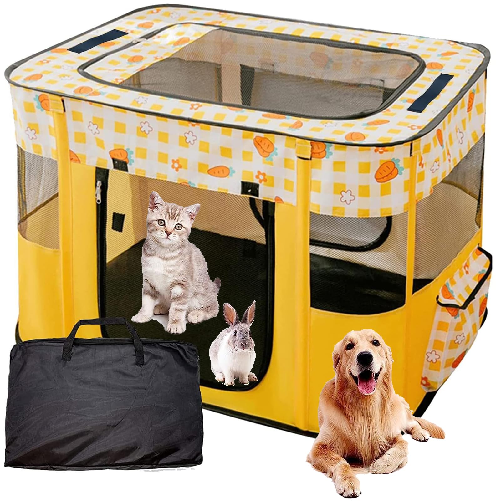 Foldable Pet Playpen, Portable Dog Cat Rabbit Pig Puppy Playpen, Collapsible pet Kennel Cage, Sturdy pet Tent, Pet Breeding Room, Pet Playground Indoor/Outdoor(L, Yellow)