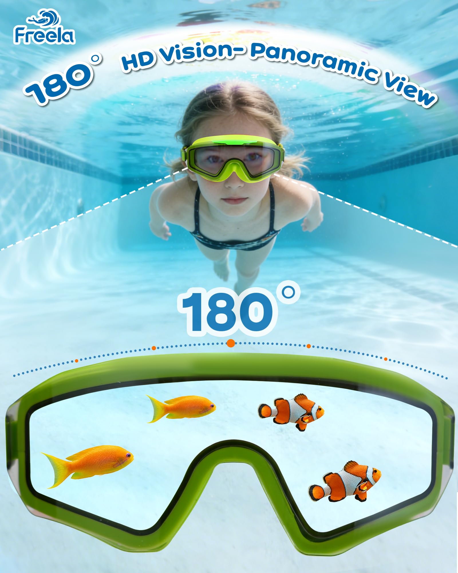 Freela Kinder-Schwimmbrille für Kinder von 8–16, Anti-Beschlag, UV-Schutz, extra Silikonschicht, Schwimmbrille für Jugendliche, Jungen, Mädchen, 2 Stück
