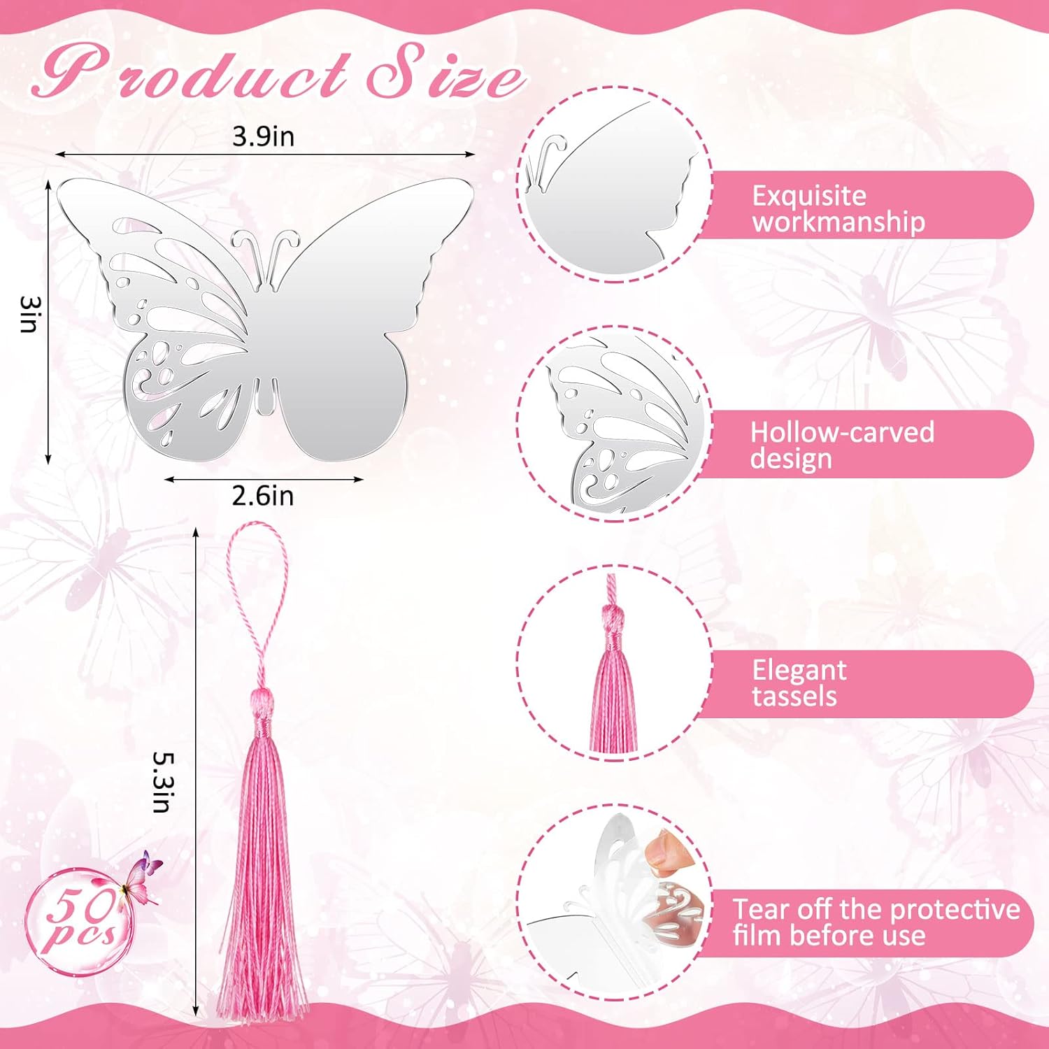 PerKoop 50 Pieces Butterfly Bookmarks Mirror Magnets Bookmarks Butterfly Wedding Favors for Quinceanera Gift Party Decorations Birthday Souvenirs Women Lover Friend Female Reader