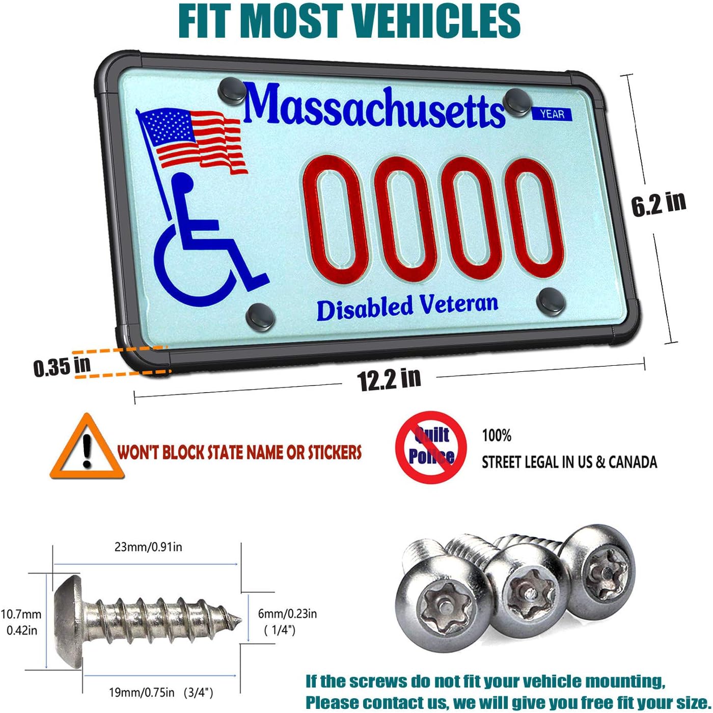 PRUST Anti Theft License Plate Frame- Black Silicone Car Plate Holder and Stainless Steel Tamper-Proof Screws kit, with License Plate Mounting Hardware- M6 Security Self-Tapping Bolts, Nuts, Caps