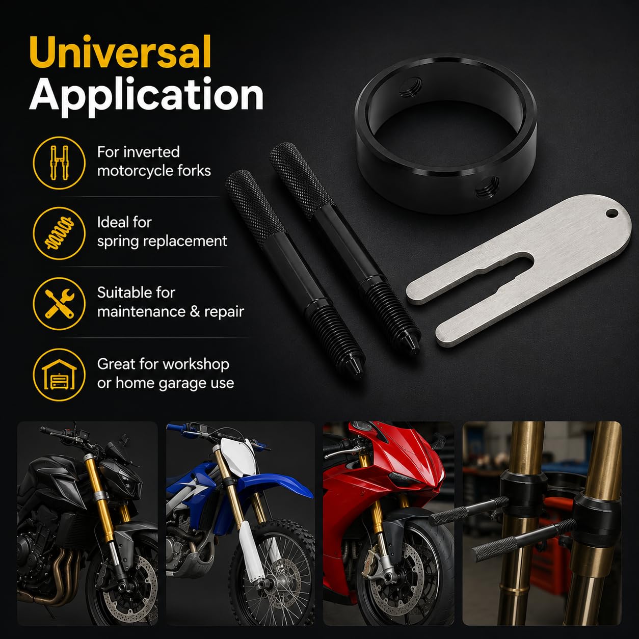 Ensemble d'outils de Compresseur de Ressort de Fourche de Moto Universel | Facile à Monter et à Utiliser, Robuste et Durable, Compact et Pratique, pour la Réparation et la Maintenance de Moto