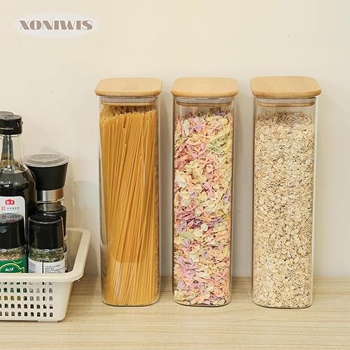 Miniatura 8 de Recipientes rectangulares de almacenamiento de pasta de espaguetis de 71 onzas con tapas, recipientes altos de despensa, tarros de almacenamiento de