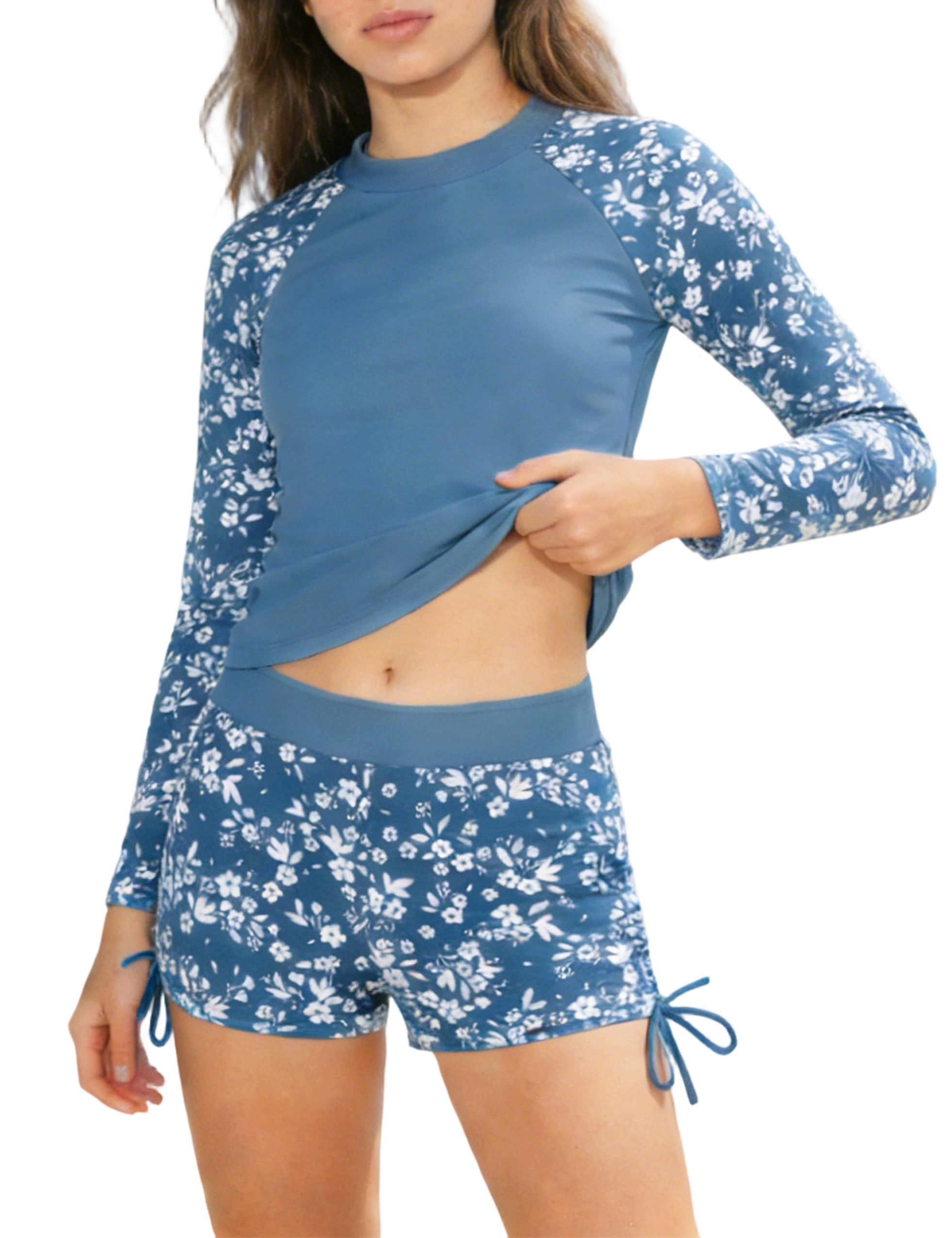 Girls Rash Guard Swimsuits 2 Pieces Long Sleeve Bathing Suits Printed Girls' Swimwear for 6-14Years