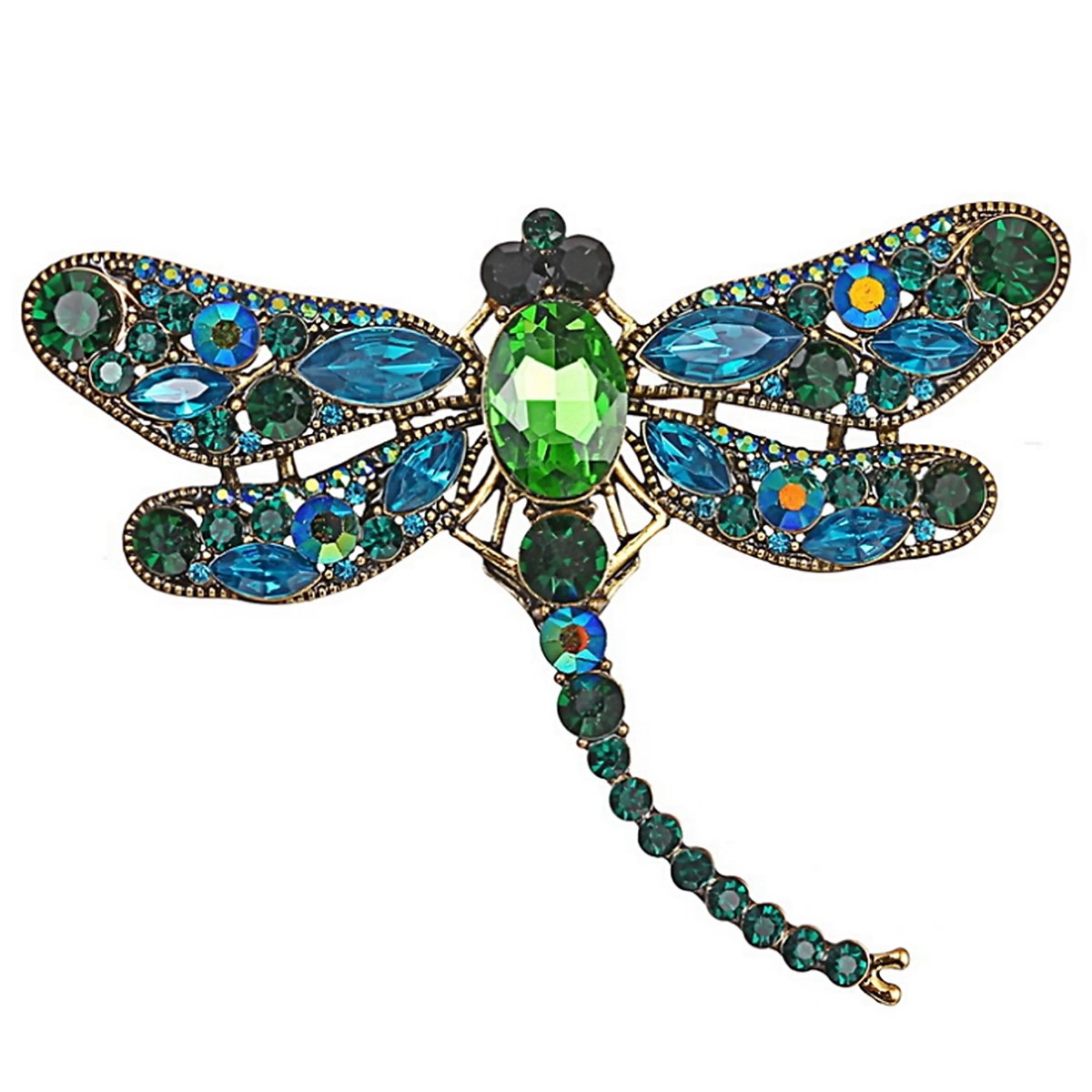 Dragonfly Brooch Pin with Imitated Crystal Charm Flying Insect Alloy Brooch Pin