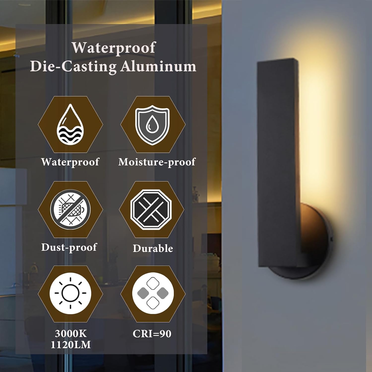 Aluminum LED 18W Modern Wall Sconces Set of 2 Matte Black Waterproof Sconce Wall Lighting Indoor Outdoor Hardwired Wall Lights for Office,Porch, Bedroom, Bathroom, Living Room,Stairway
