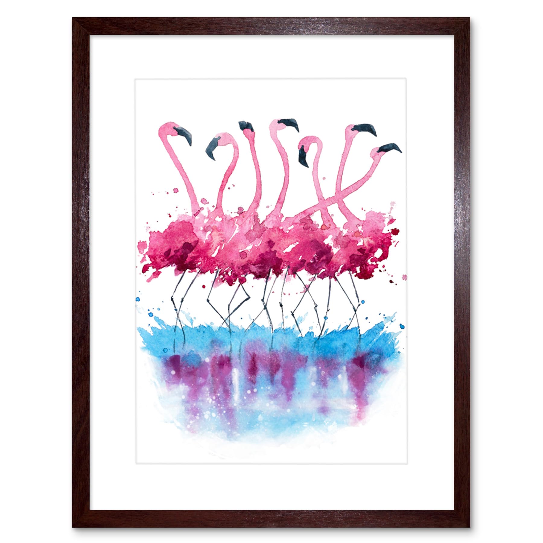 Wee Blue Coo Flamingos Dancing Watercolour Art Print Framed Poster Wall Decor 12x16 inch