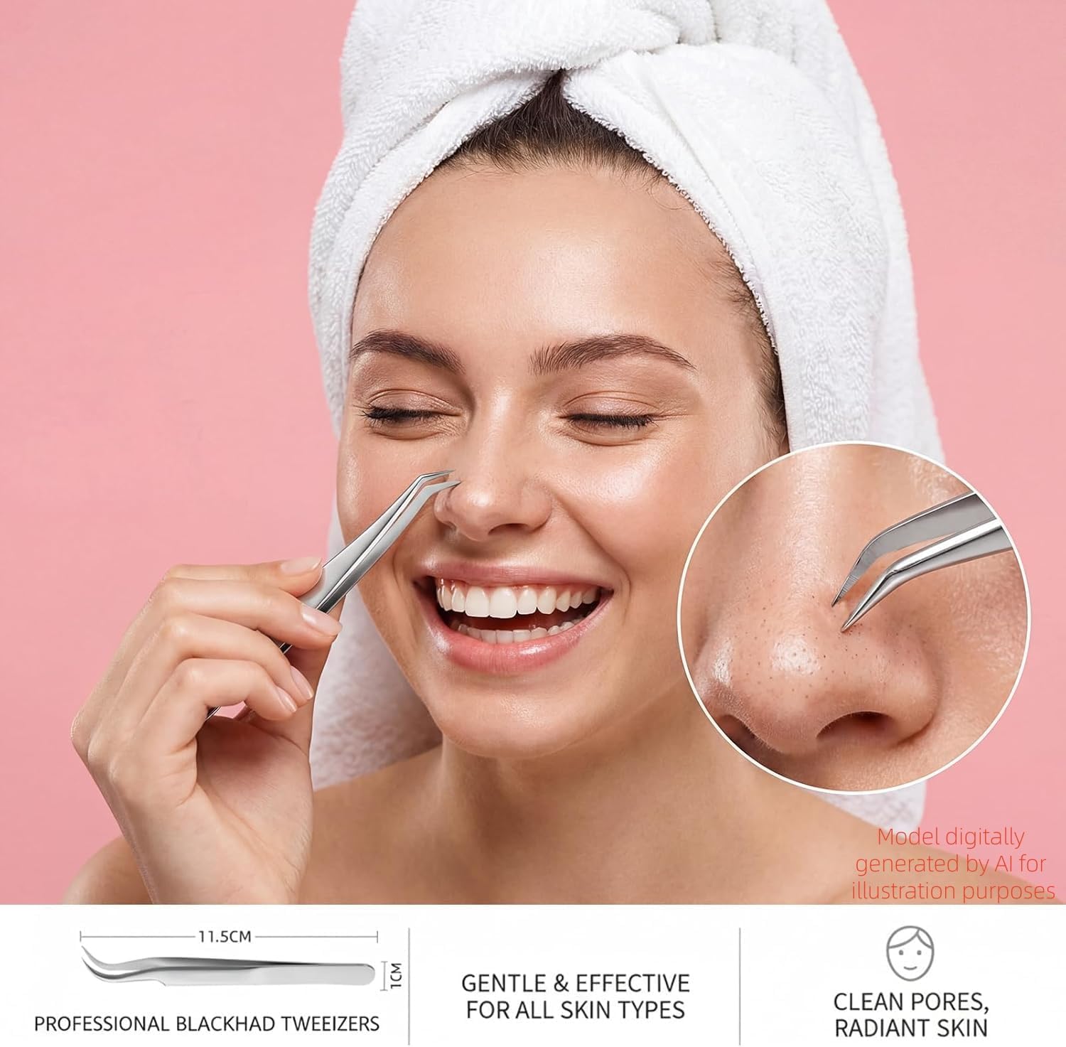 4in1 Precision Stainless Steel Tweezers in Iron Box | For Eyelash Extensions, Hair Eyebrow Remove, Blackhead removal